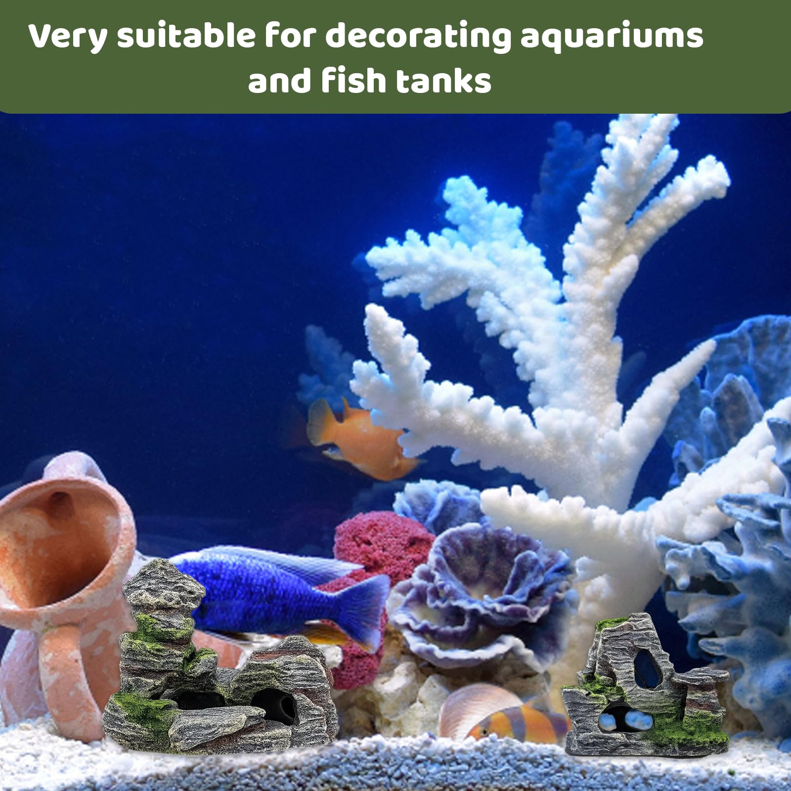 PSFXBM Fish Tank Decoration Aquarium Stone Aquarium Decorating,2pcs Fish Tank Rockery Hiding Cave Decoration for Fish Tank For Fish Tank Decor Stone for Aquascape for Aquatic Pets - Image 4