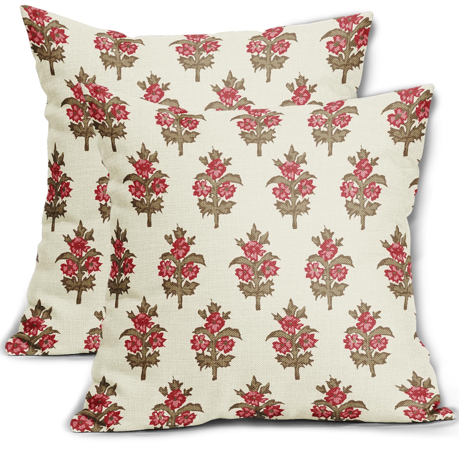 sorfbliss Brown Red Floral Pillow Covers 20x20 Set of 2 Summer Autumn Flower Leaves Print Decorative Throw Pillow Cases Outdoor Farmhouse Decoration