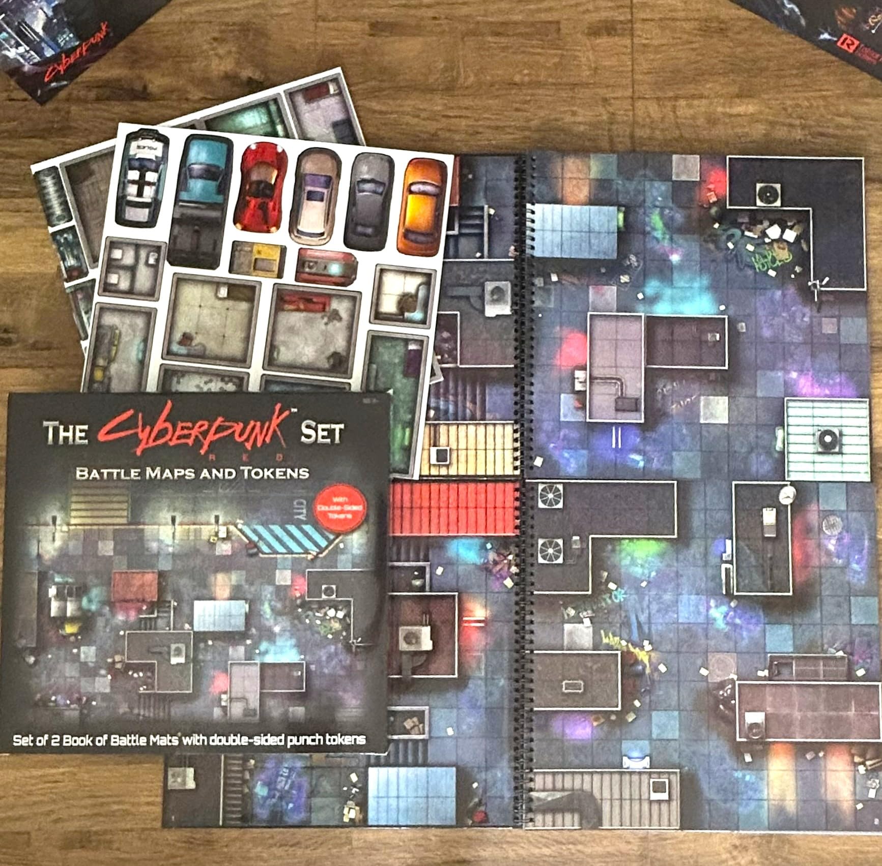Loke Battlemats | The Cyberpunk Set: Books of Battle Mats & Tokens for Cyberpunk RED | Battle Mat for Roleplaying Games