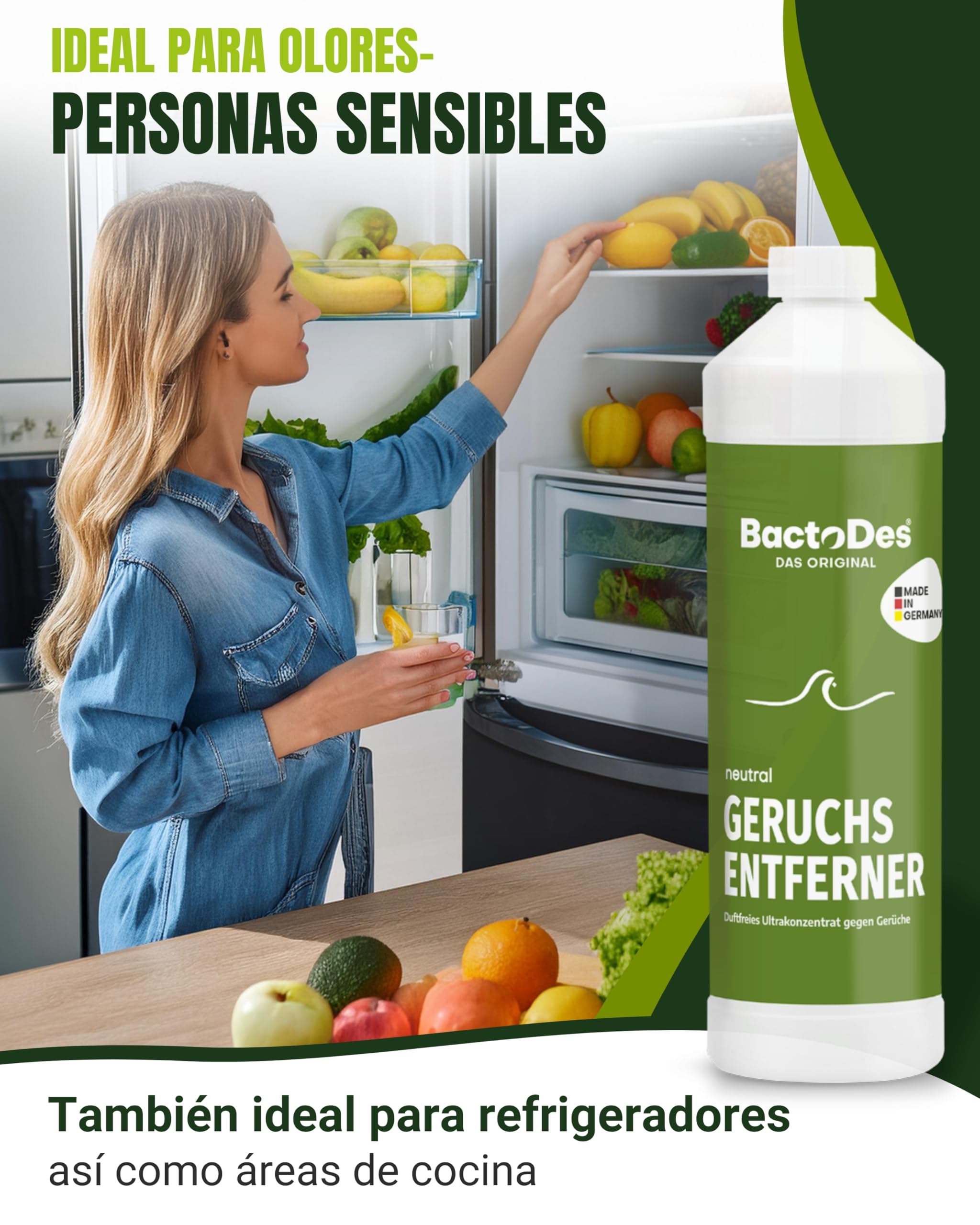 BactoDes Neutral Geruchsneutralisierer 1L I Geruchloser Enzymreiniger mit biologischer Mikrobenkraft & Tiefenwirkung inkl. Spray-Mischflasche I Effektiver Geruchsentferner für Haus, Auto & Textilien