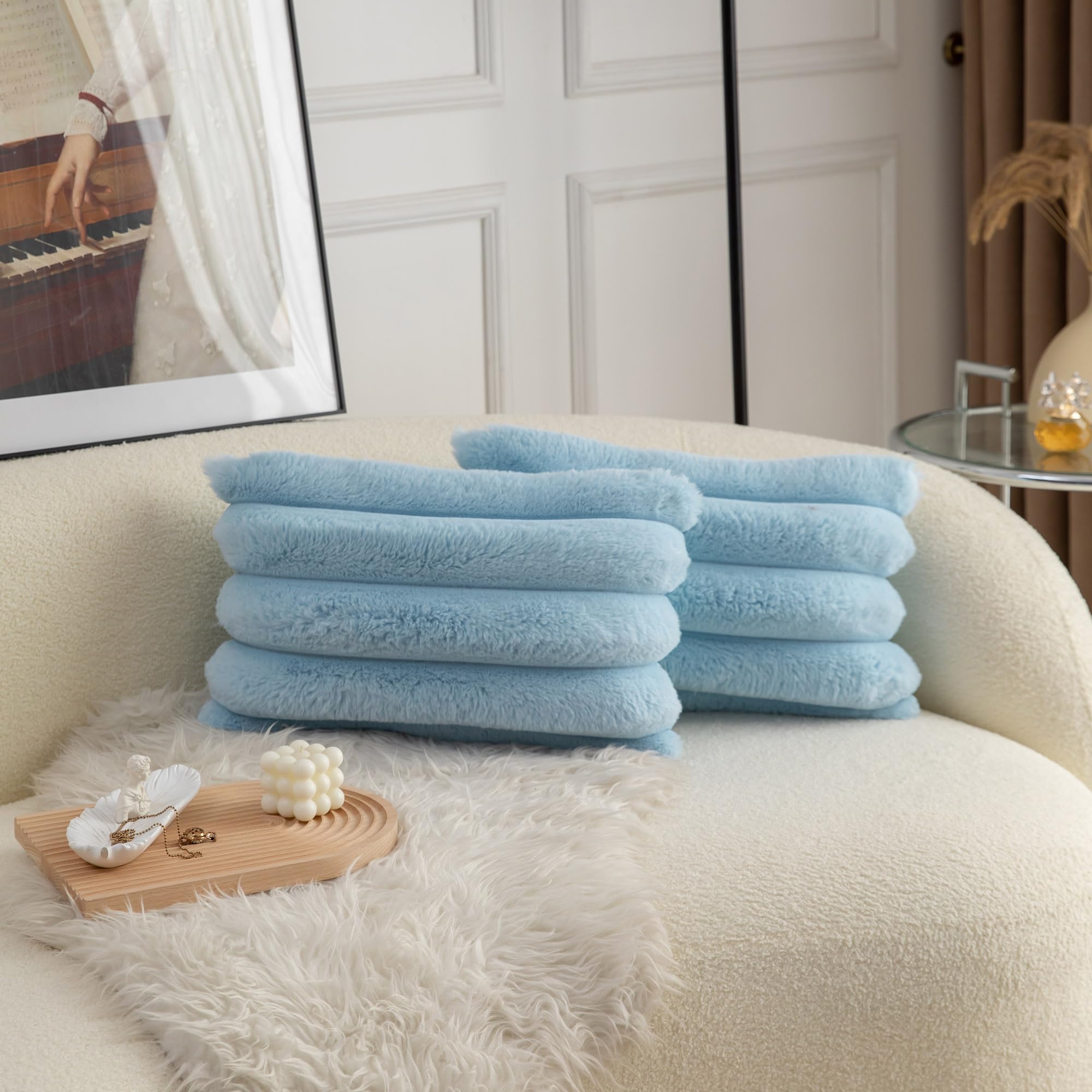 Housses de coussin en velours Neelvin toucher fourrure ultra douce pour canapé