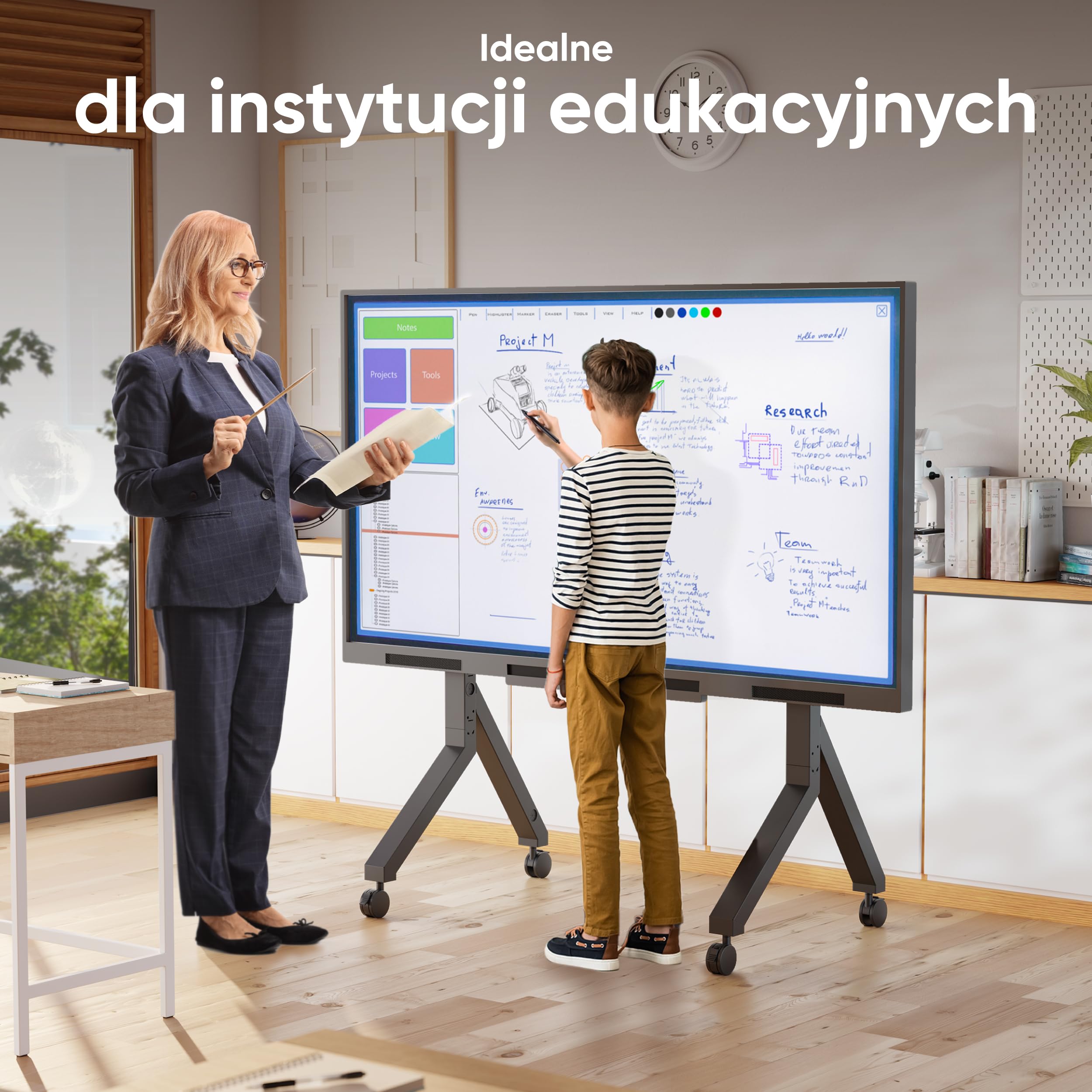 ONKRON Mobilny Stojak TV 70-110 Cali, maks. Nośność 125 kg, Wózek pod Telewizor na Kółkach, VESA 200x200-1000x800 do Dużych Ekranów, Szeroka Podstawa, Półka AV, Czarny TS2081-B