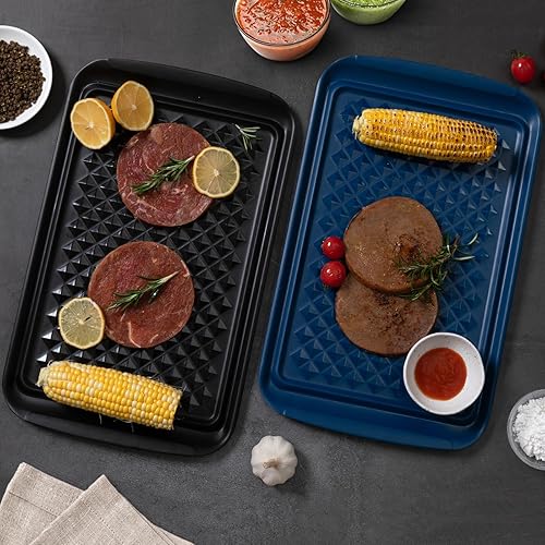 Miniatura 2 de Juego de 2 bandejas rectangulares de melamina con asa para fiestas al aire libre y barbacoas, bandeja de alimentos apta para lavavajillas, 17 x 10.5