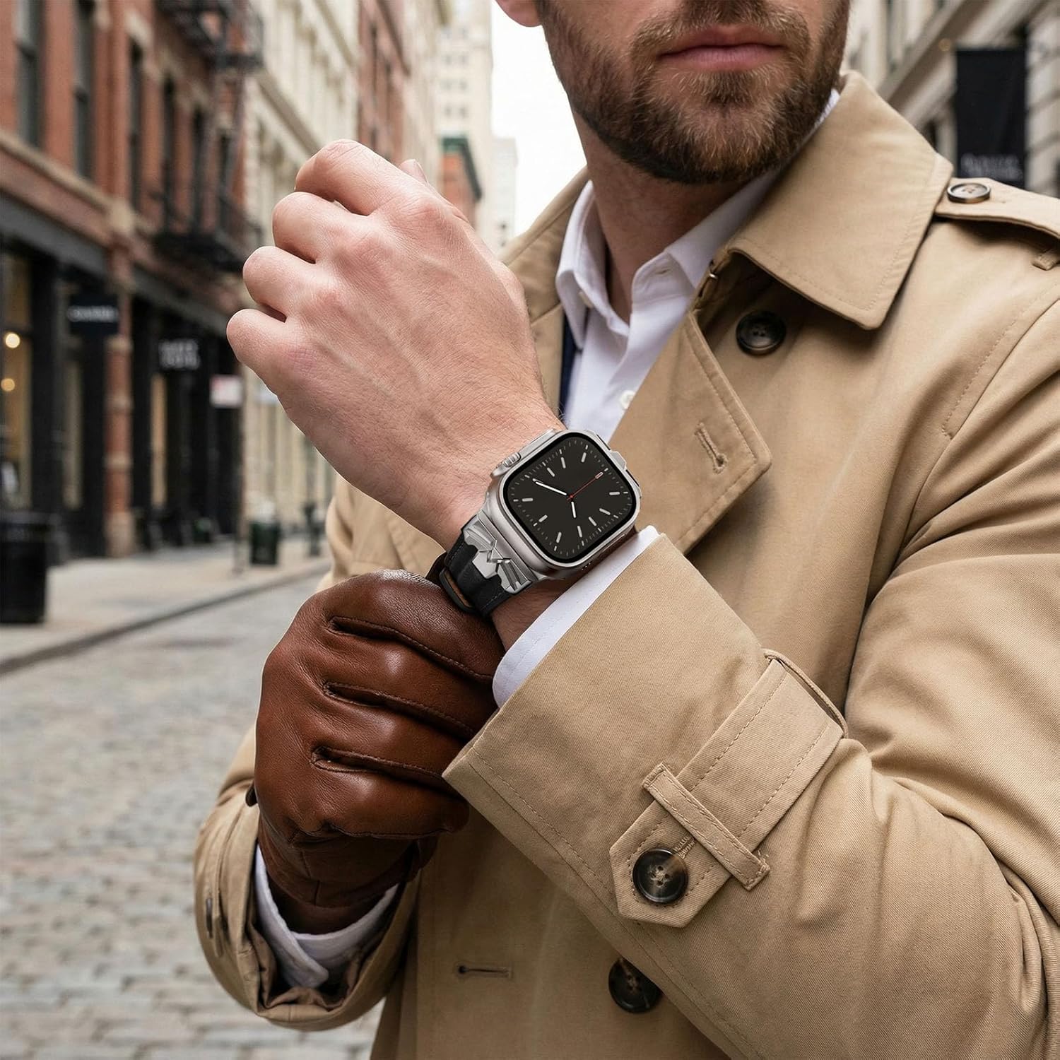 DABAOZA Leather Band Compatible for Apple Watch Ultra 3/2 Band 49mm 46mm 45mm 44mm,Genuine Leather Matel Replacement Strap for iWatch Ultra 3 2 1 Series 11 10 9 8 7 6 5 4 SE 3 2 1