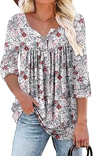 ROSELINLIN Womens Long Sleeve Tunic Tops Floral Fall Blouse Shirts