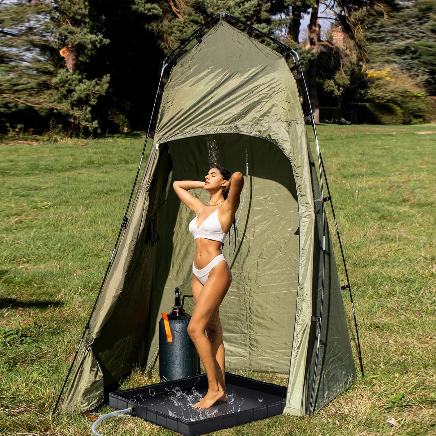 Portable Shower Pan, Foldable Shower Base & Basin Floor with Detachable Drain Pipe, Ideal for RV, Outdoor,Indoor Shower Stall Enclosures