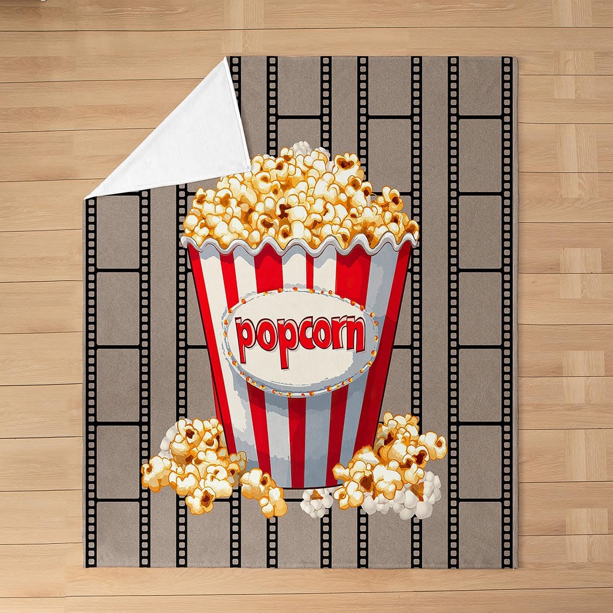 Popcorn Flannel Fleece Throw Blanket Kids,Cinema Poster Design Fuzzy Blanket for Bed Sofa Couch,Old Fashion Home Decor Bed Blanket Breathable Plush Blanket Room Decor Throw 50"x60"