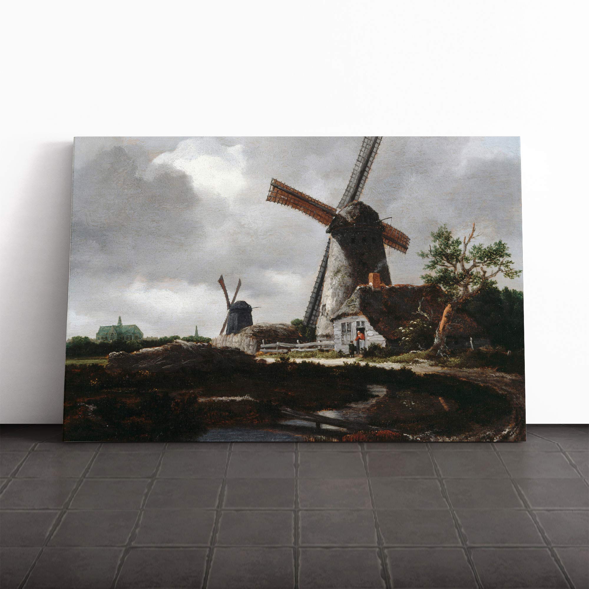 Jacob Ruisdael Landscape with Windmills Canvas Print | Gallery Wrapped 30mm Frame Wall Art | 24x16 inches | Ready to Hang | Modern Landscape Picture | Living Room Bedroom Lounge Office