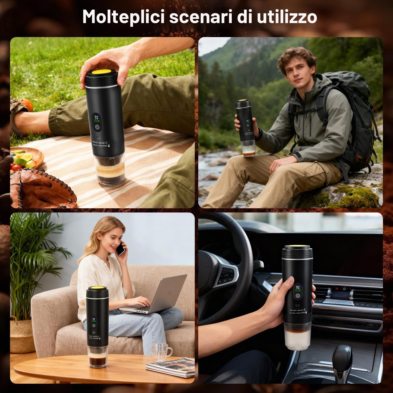 Macchina da caffè portatile, 80 ml, macchina da caffè per auto, USB, compatibile con capsula e caffè macinato, 5 minuti, riscaldamento rapido, mini macchina da caffè per ufficio, campeggio, auto (nero