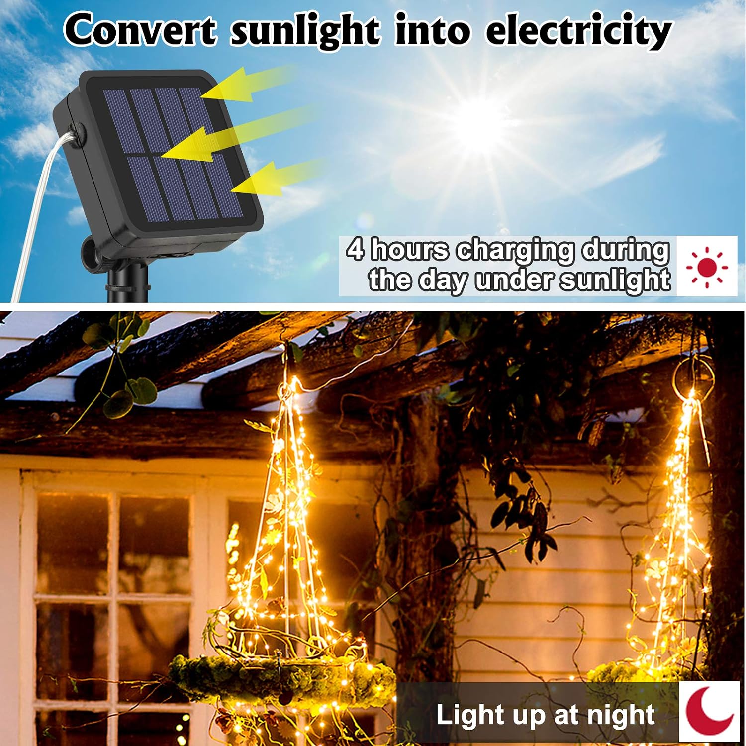 Solar Fairy Lights, 2 Pack 32.8ft 100 LED Solar String Lights Warm White, 8 Modes Indoor/Outdoor Solar Christmas String Lights Waterproof Solar Twinkle Light for Garden Party Lawn Decoration