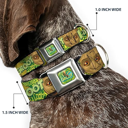 Miniatura 2 de Buckle-Down Collar de perro Hebilla de cinturón de seguridad Baby Groot Pose Face I Am Groot Browns Greens Amarillos 11 a 17 pulgadas 1.0 pulgadas