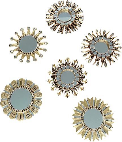 Espejo peruano decorativo dorado, 12.0 in, SunburstStarburst, anticuado, espejo montado en la pared para sala de estar, hecho a mano arte de pared