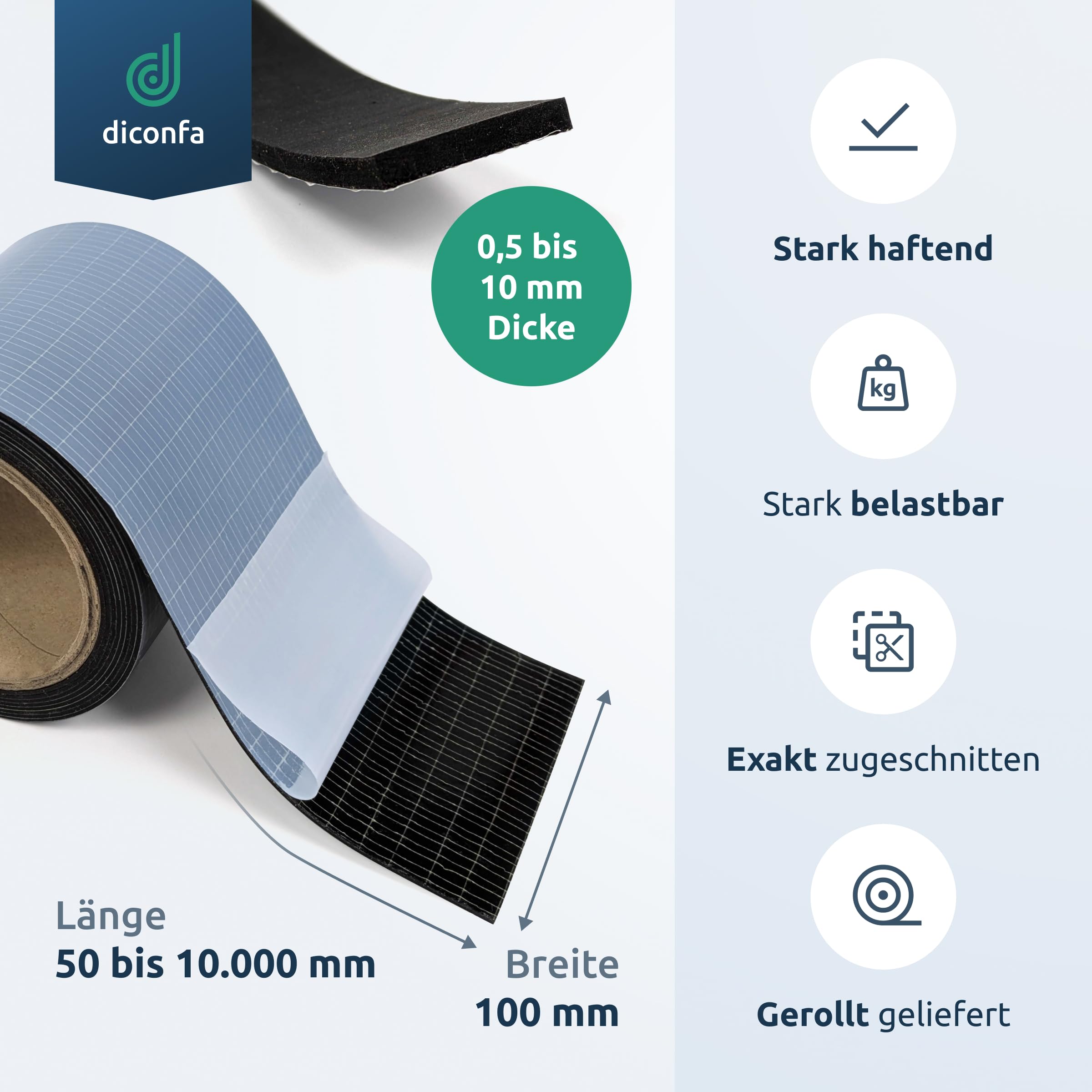 diconfa Bande en Caoutchouc Autocollant SBR 100mm Large, 8400mm x 4mm