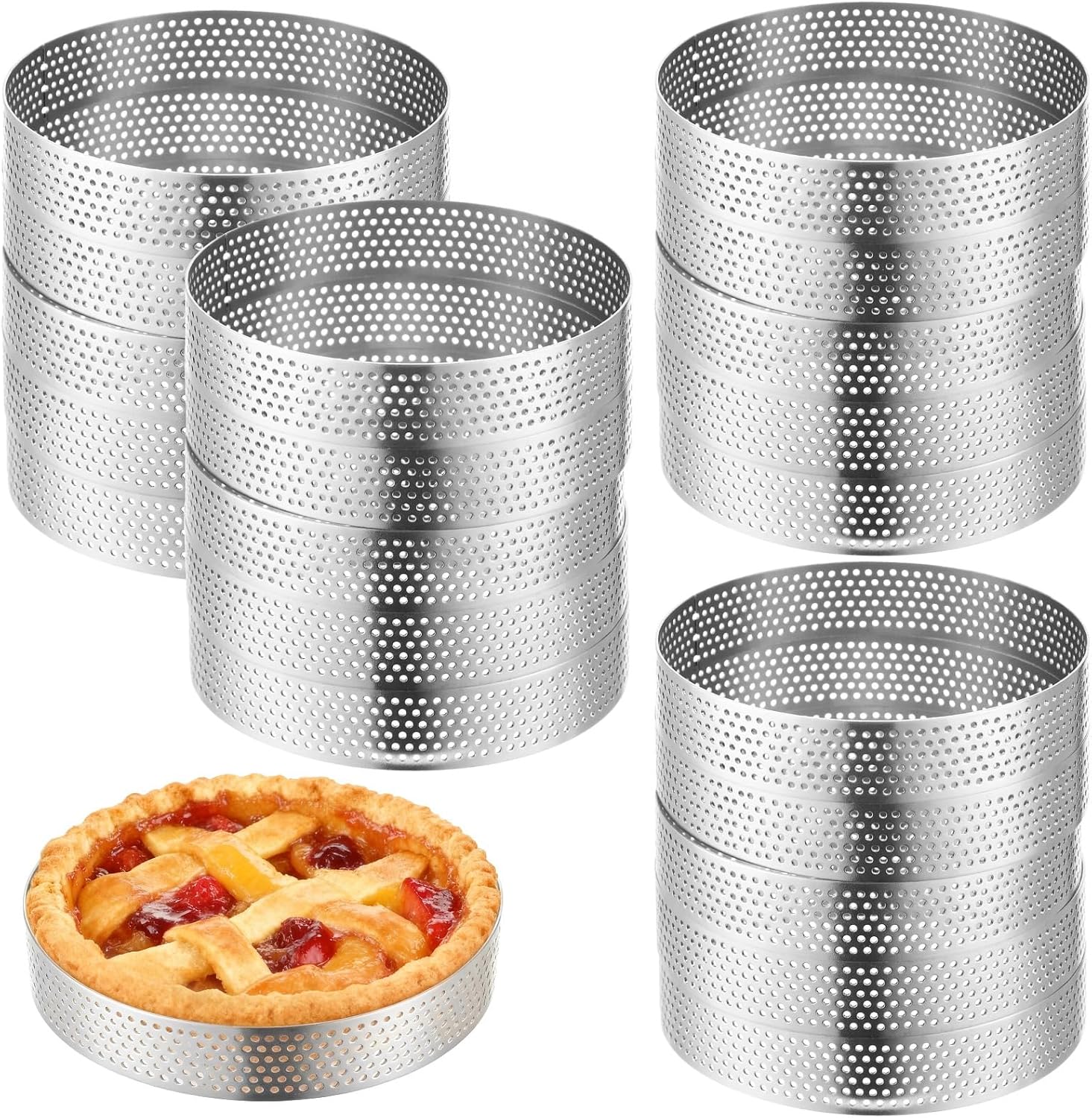 0.8 in 3.9 in Tart Rings, 20 Pcs Perforated Tart Rings, English Muffin Ring, Cake Ring, Stainless Steel for Mousse, Tart and Pastry