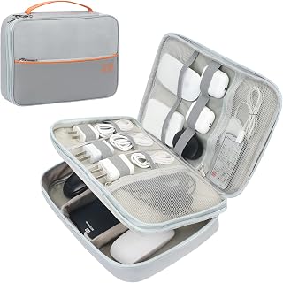 FYY Electronic Travel Organizer, Cable Organizer Bag Pouch for Electronics Accessories Travel Carry Case Portable Double Layers Bag for Tablet,Cable,Cord,Charger,Earphone,Hard Drive,Grey