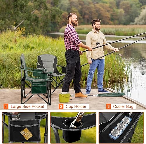 Miniatura 6 de Paquete de 2 sillas de camping acolchadas de gran tamaño para adultos, soporte resistente de 400 libras, silla de césped portátil plegable con