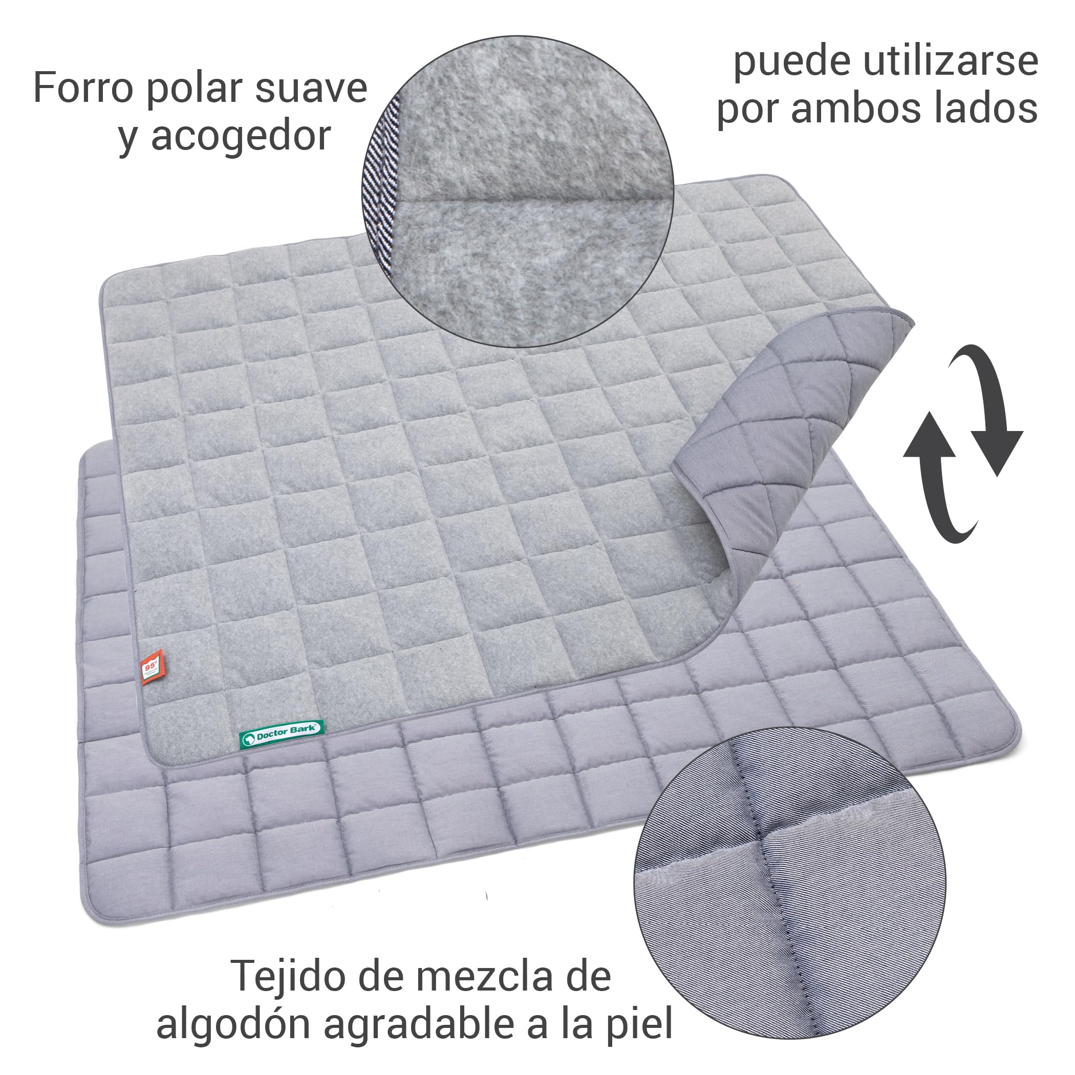 Doctor Bark Cama para perros Manta de forro polar, reversible, mullida, resistente y lavable hasta 95 °C, para interiores y exteriores (XXL, 140 x 110 cm, gris claro)