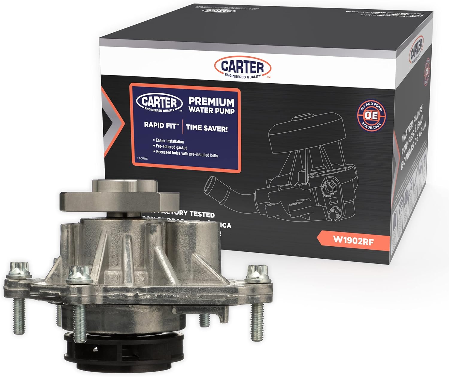 Carter Rapid Fit™ Pre-Mounted Ready to Install New Replacement Water Pump for 2008-2018 Chevrolet (Aveo & Cruze), Pontiac G3, and Saturn Astra 1.6L and 1.8L Engines (W1902RF)