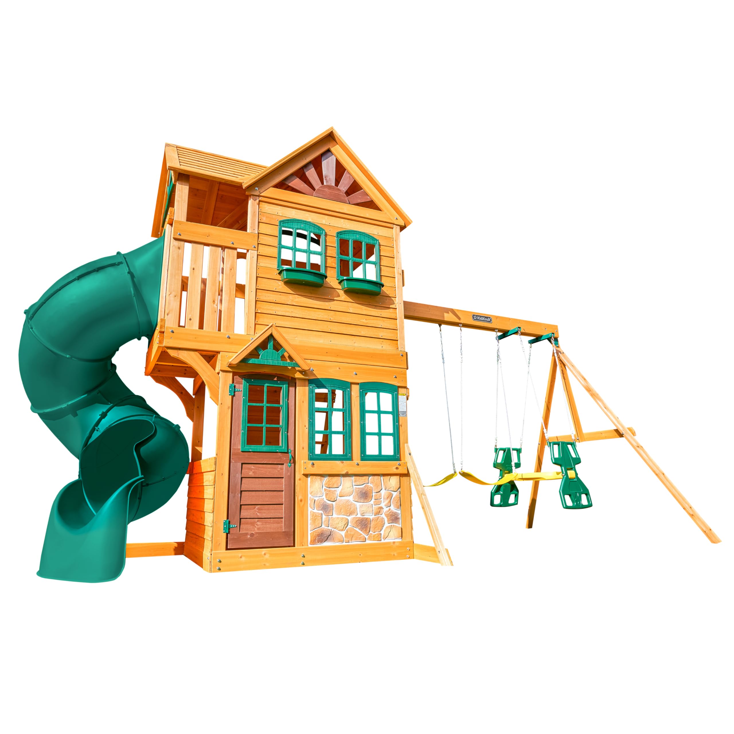 ( incomplete, only box 3 of 3 ) KidKraft Buffalo Crossing Wooden Swing Set with Playhouse, Rock Wall, Tube Slide and Glider