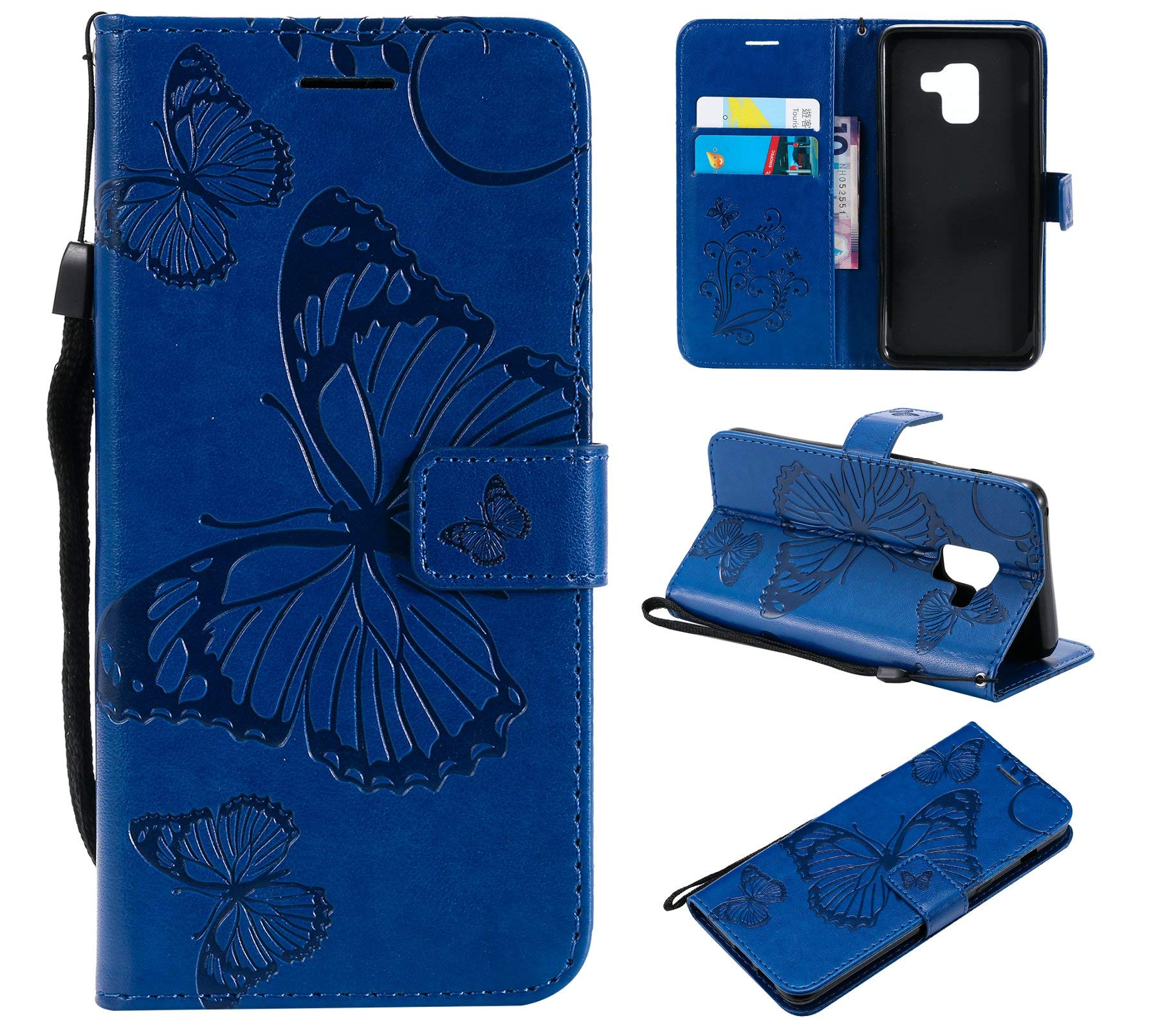 FQY-TEC | Samsung Galaxy A8(2018) case / A530F case,[Blue]B[Pu Leather]and[TPU]Wallet,Card slot,Stand Case for Samsung Galaxy A8(2018)(5.6")