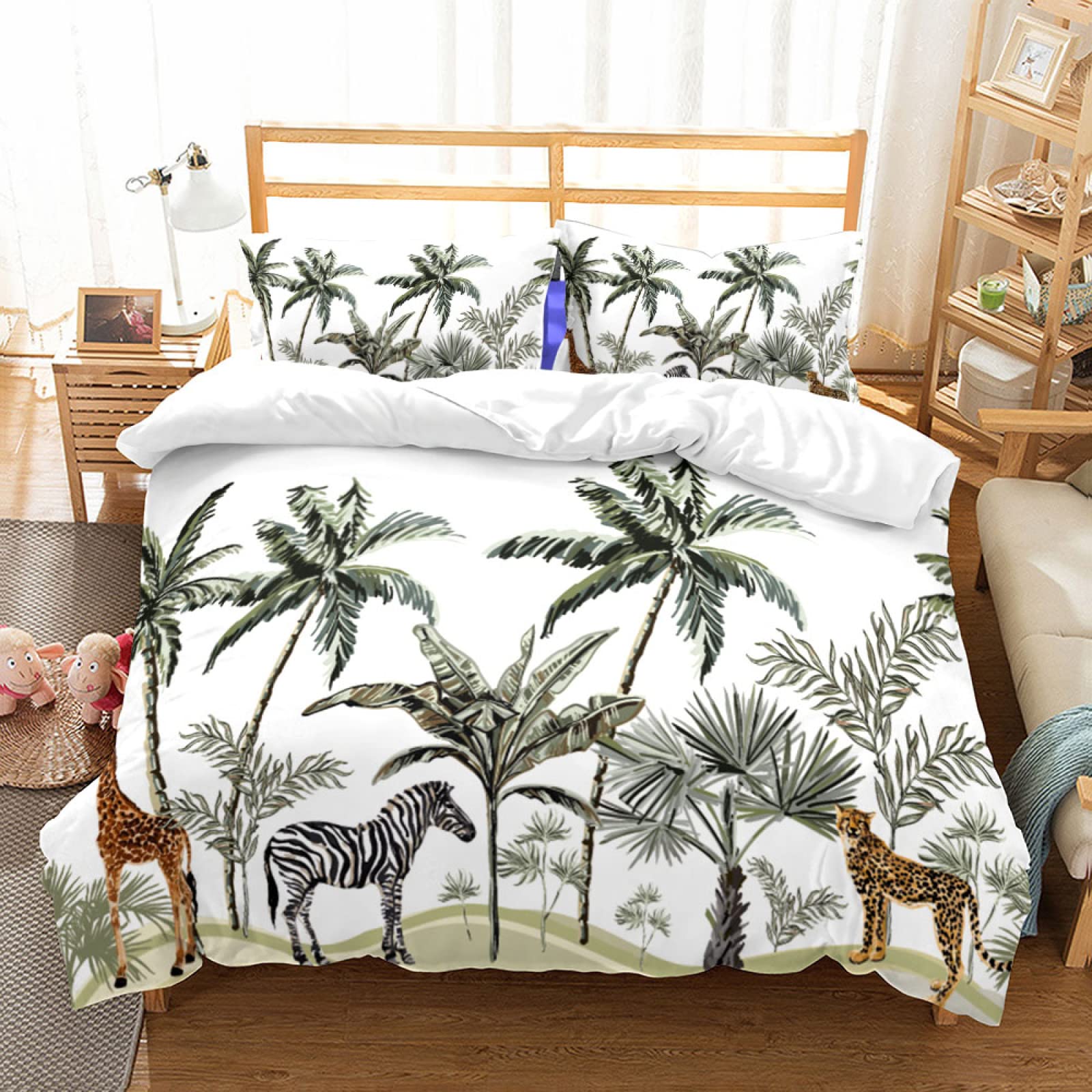 Housse de couette 90x190 enfant zèbre anti-plis en microfibre pour lit fille et garçon