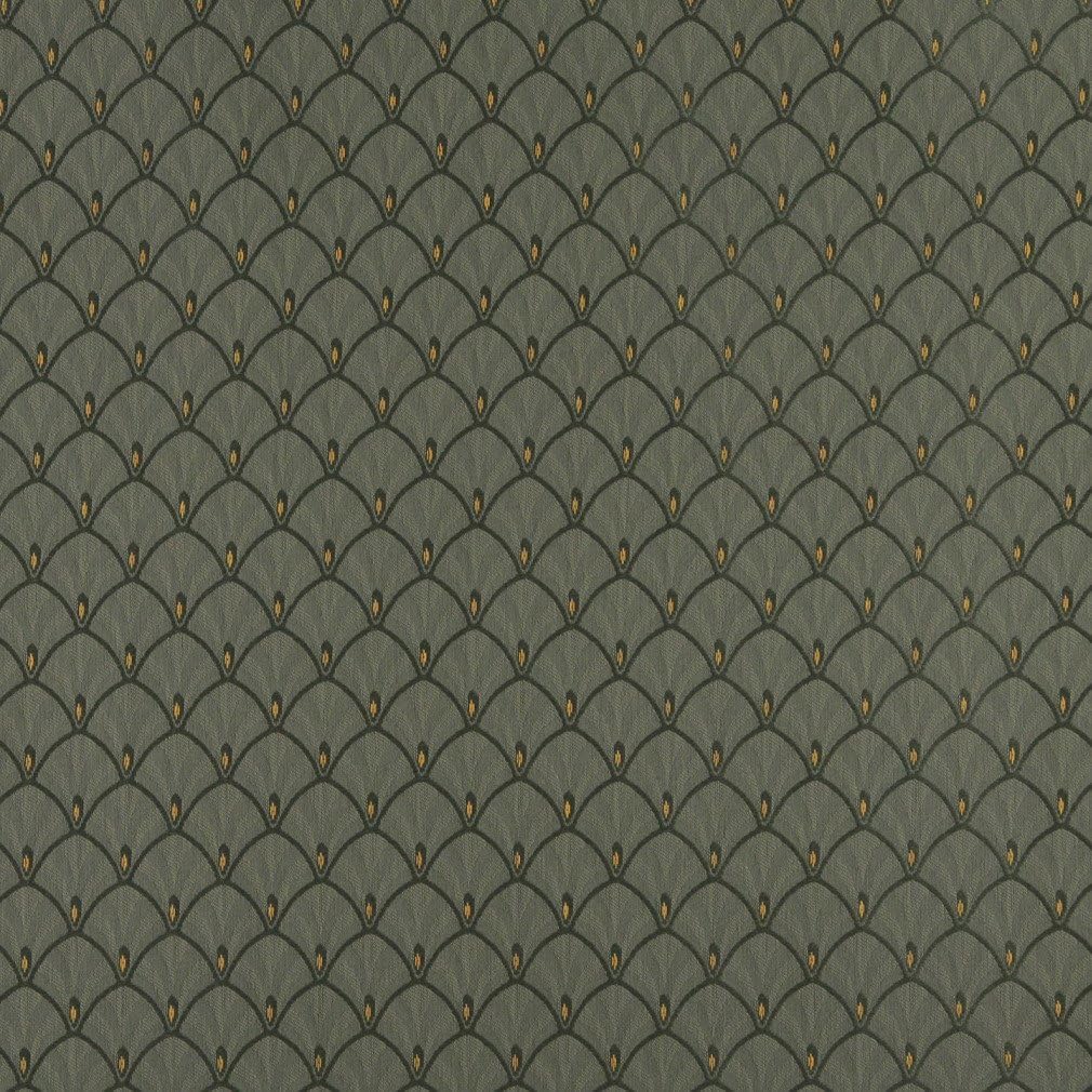 Hunter Green and Gold Fan Jacquard Woven Upholstery Fabric by The Yard - SKU: Joplin Alpine