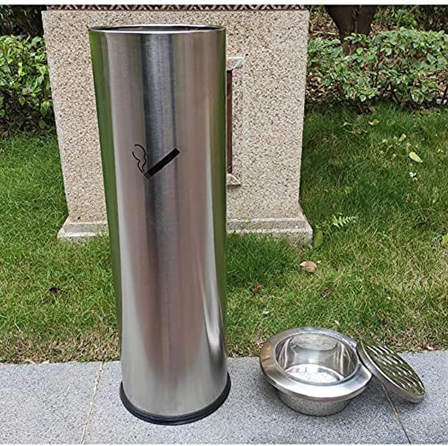 Commercial Ashtray - Stainless Steel Column Ashtray with Waste Can, Outdoor Standing, 2 in 1 Trash Can with