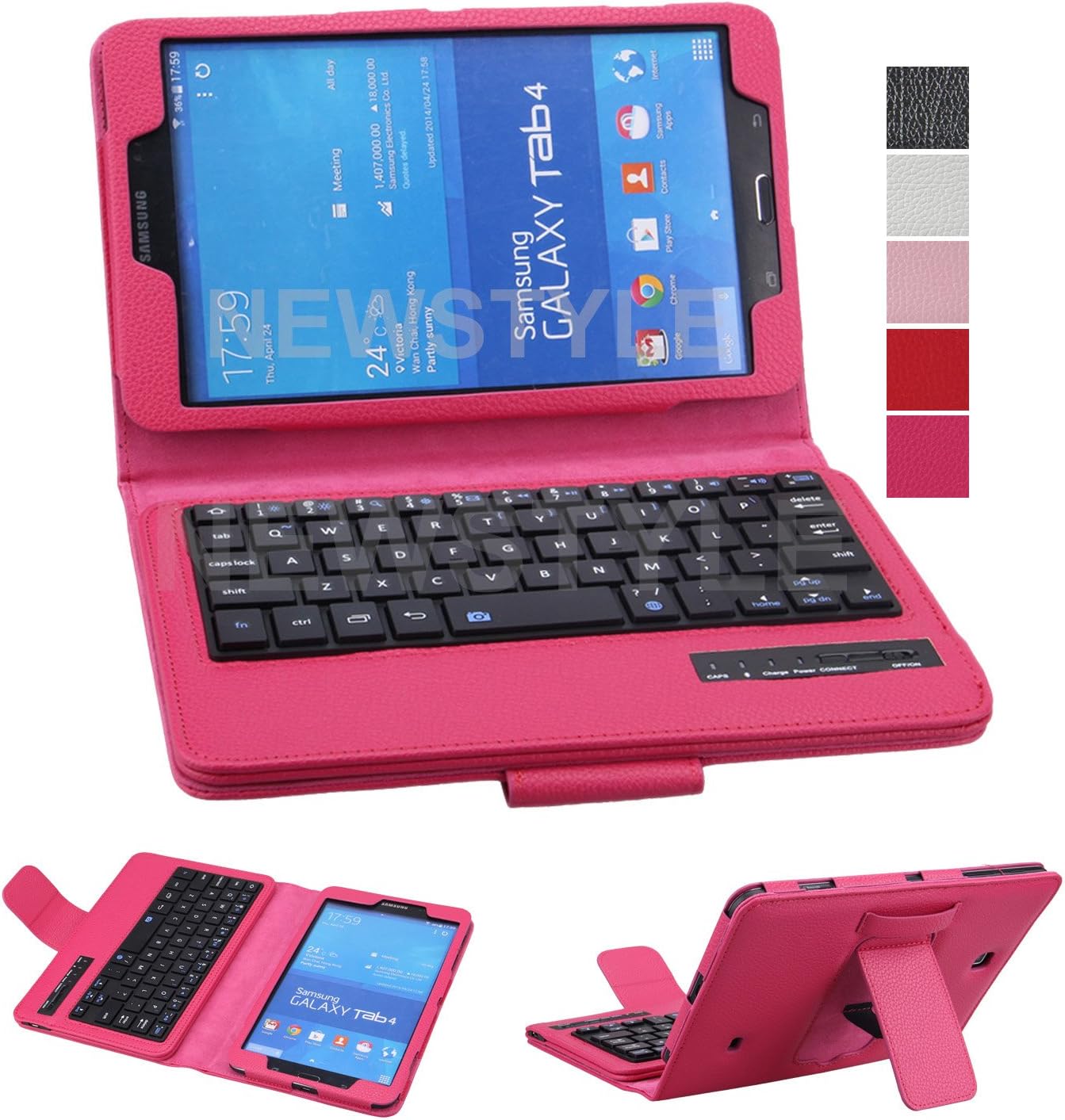 NEWSTYLE Samsung Galaxy Tab 4 8.0 Case - Wireless Bluetooth Keyboard Cover for Galaxy Tab 4 8.0 inch Android Tablet - Hot Pink Color