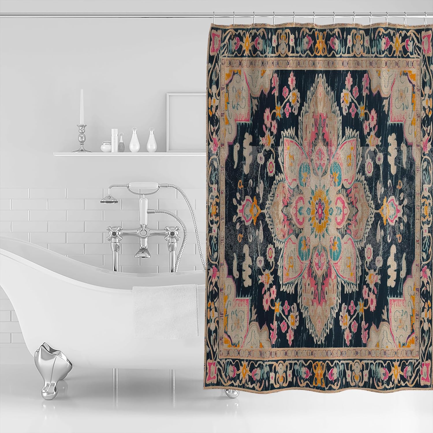 Multicolor Floral Shower Curtain Set with Hook 72" x 96",Washable Cloth Polyester Fabric Shower+Curtain,Waterproof Bath Curtains for Bathroom,Showers,Bathtubs Decor Abstract Contemporary Vintage Print