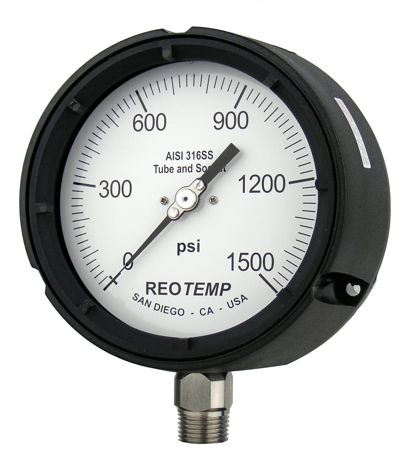 REOTEMP PT45P1A2P30 Process Pressure Gauge, DryFilled, Stainless Steel