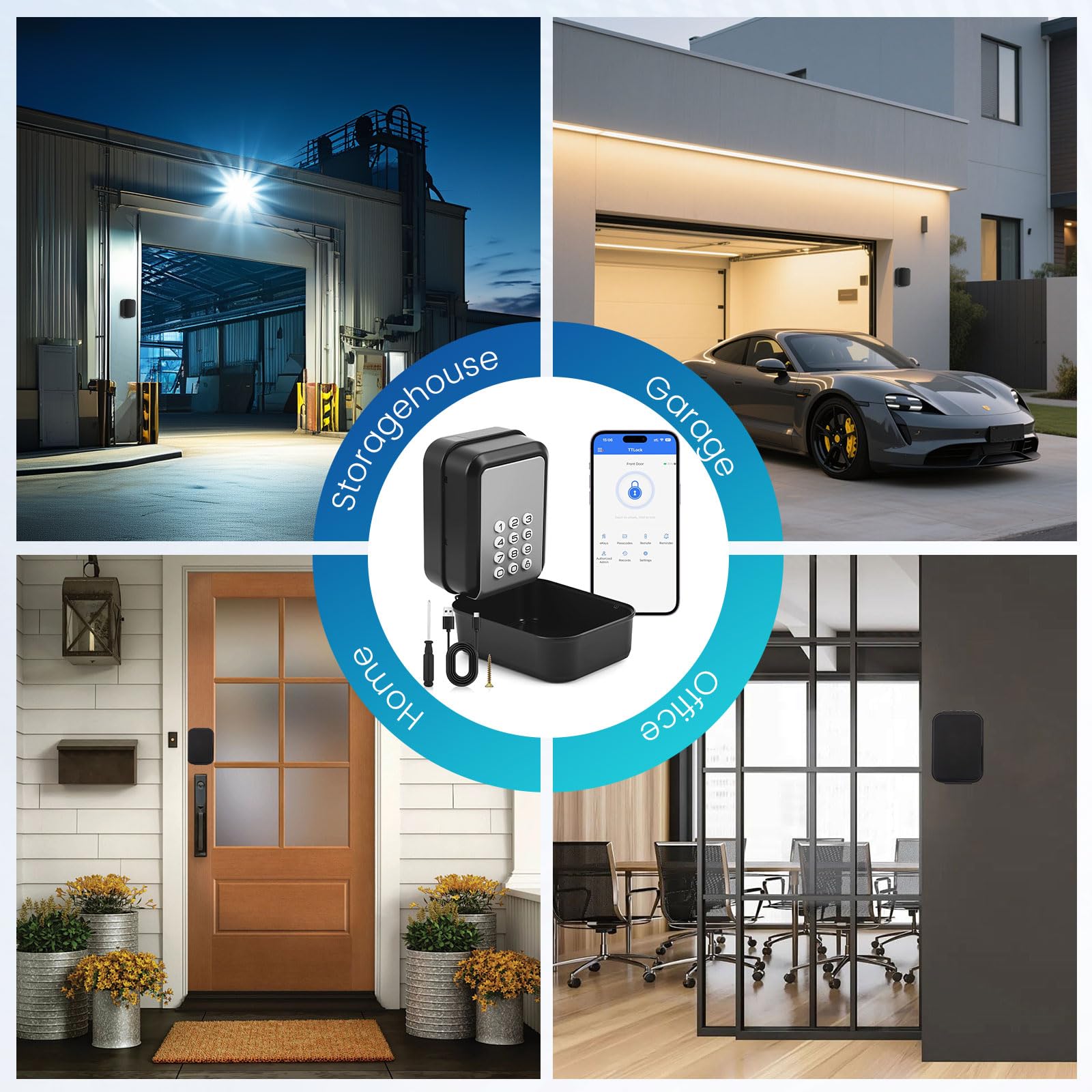 Caja de Seguridad para Llaves con código numérico, caja para llaves inteligente Bluetooth montada en la pared, impermeable Grande Cajetin Llaves,Caja Fuerte para Llaves para casa,garaje,apartamento