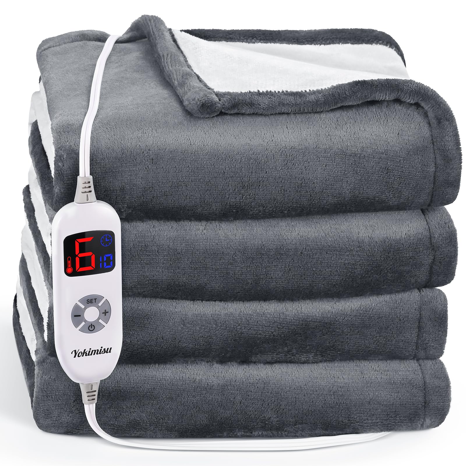 Heated Electric Blanket Full- Super Soft Double-Sided Heating Blanket, 6 Heat Settings, 10 Hours Auto Off, ETL and FCC Certification Fast Heating Electric Throw, Machine Washable, 84 x 72''(Grey)