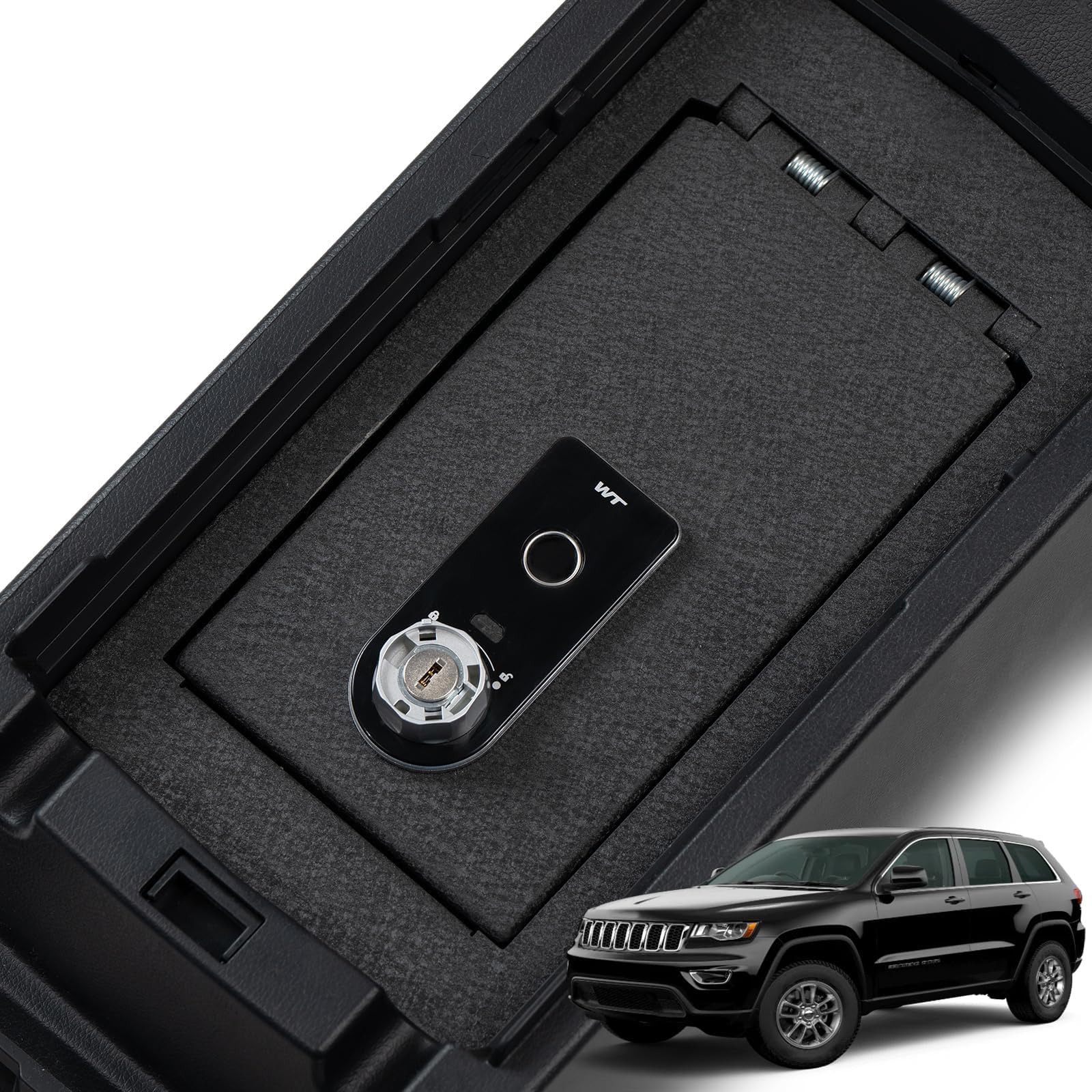 Photo 1 of Center Console Gun Safe Vault - WASAI Console Lock Box Compatible with Jeep Grand Cherokee without CD Player 2011-2022, Fingerprint Lock with Key.