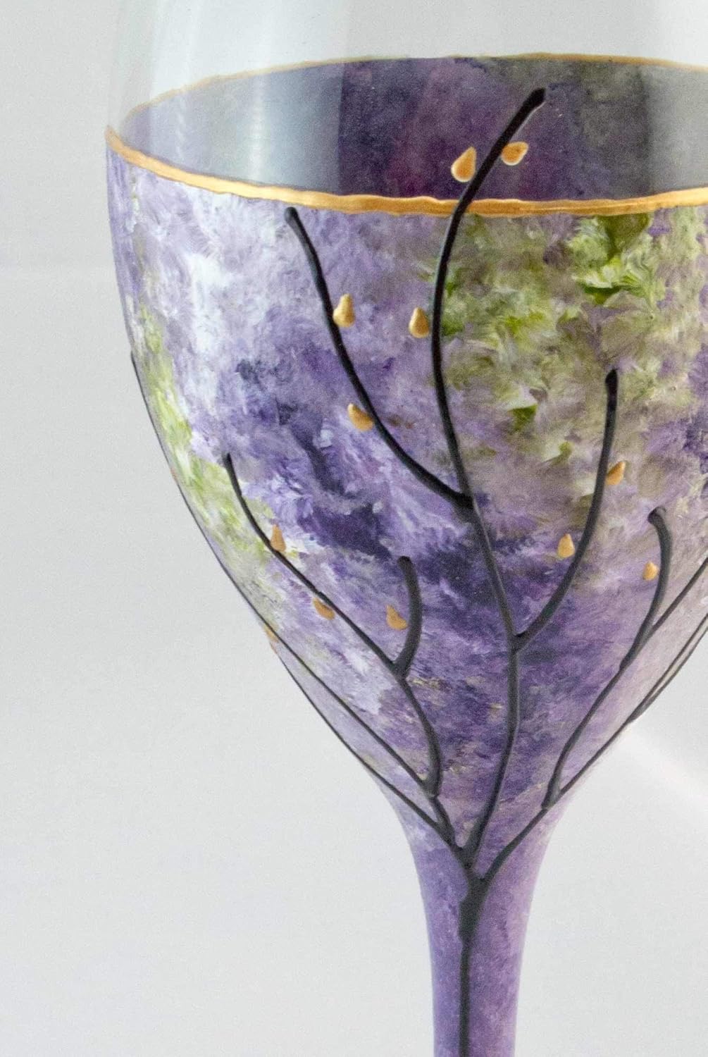 Sand and Water Creations Hand Painted Kiddush Cup Wine Glass Tree of Life 7" Purple Green
