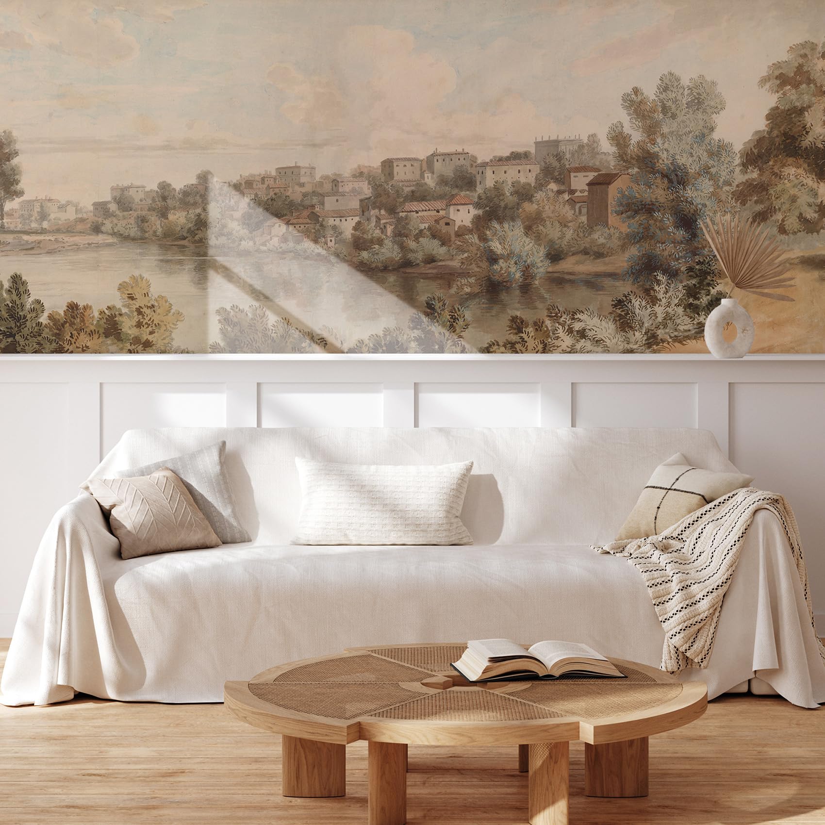 MUDECOR Wall Mural Vintage Countryside Village Illustrations Removable Self-Adhesive Wallpaper Wall Decoration for Bedroom Living Room - 48"x144"
