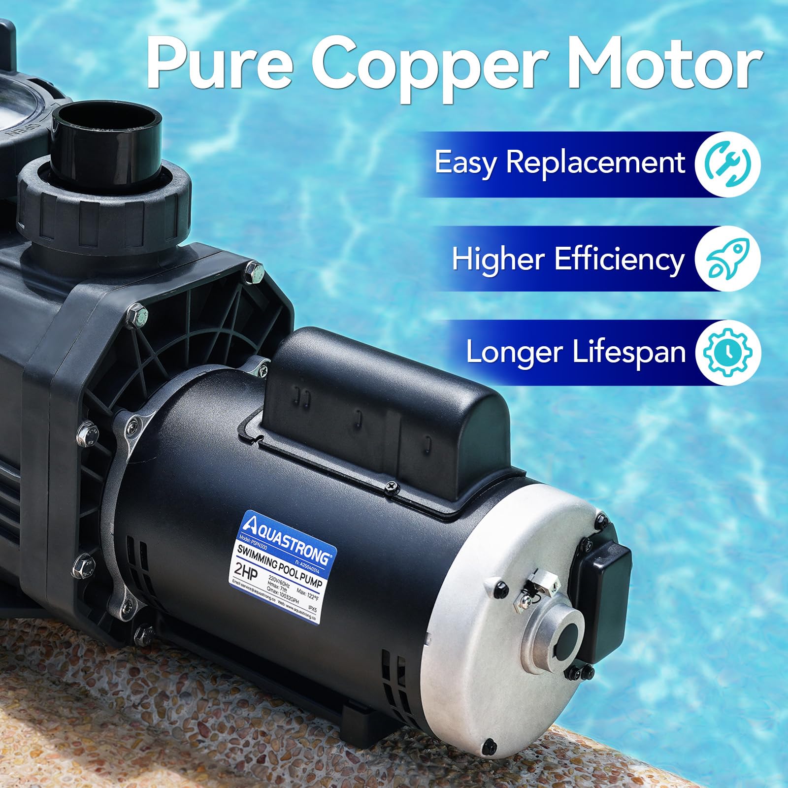 AQUASTRONG - Pompa per piscina da terra incorporata, 2 HP, 220 V, 9000 GPH, singola velocità con motore in rame puro, efficienza energetica, alto flusso, potenti pompe per piscina con cestello da