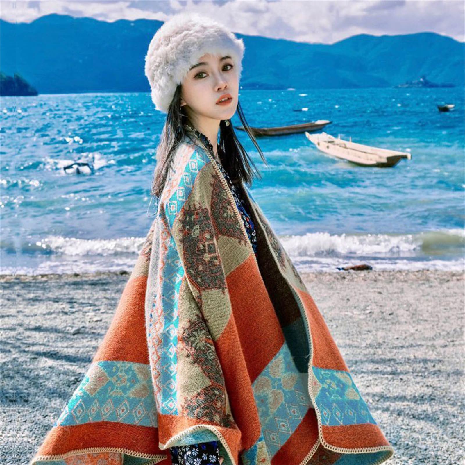 Poncho Mantella Scialle Autunno E Inverno Spessi Caldi da Viaggio Caldo Fotografia Usura Esterna da Cappa Sciarpa Donne