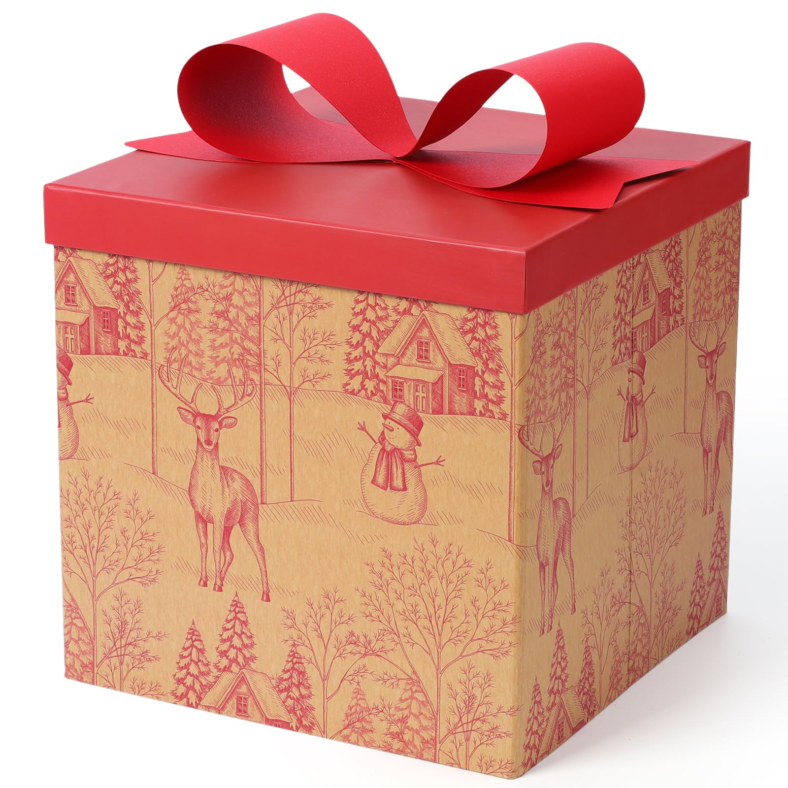 BIOBROWN Large Gift Boxes with Lids, 25 x 25 x 25 cm Rustic Red