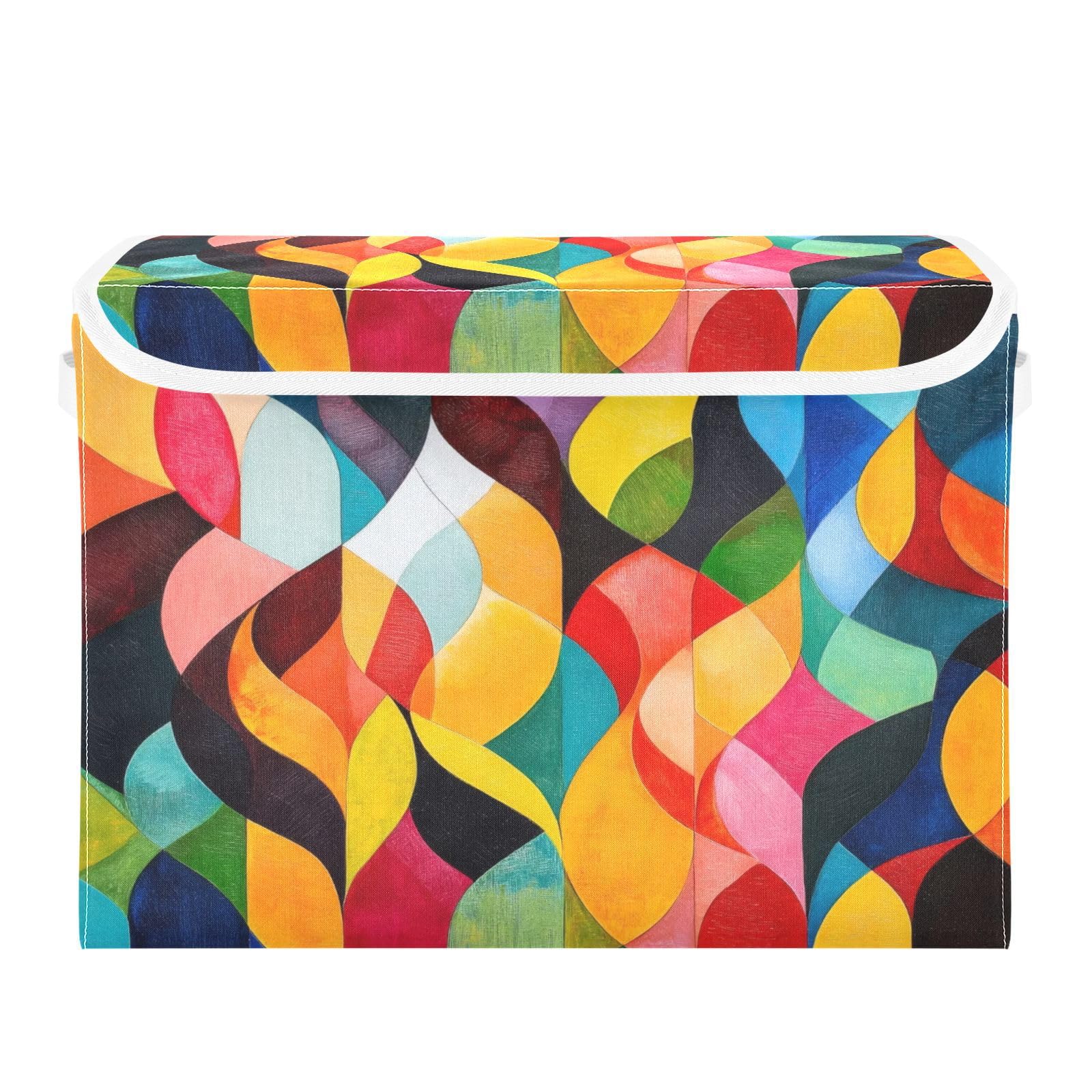 Grckit A Storage Bins With Lids, Brightly Colored Pattern Foldable Storage Cube Boxes Fabric Storage Organizer Basket For Home, Bedroom, Office, Closet (16.5X12.6x11.8 In)