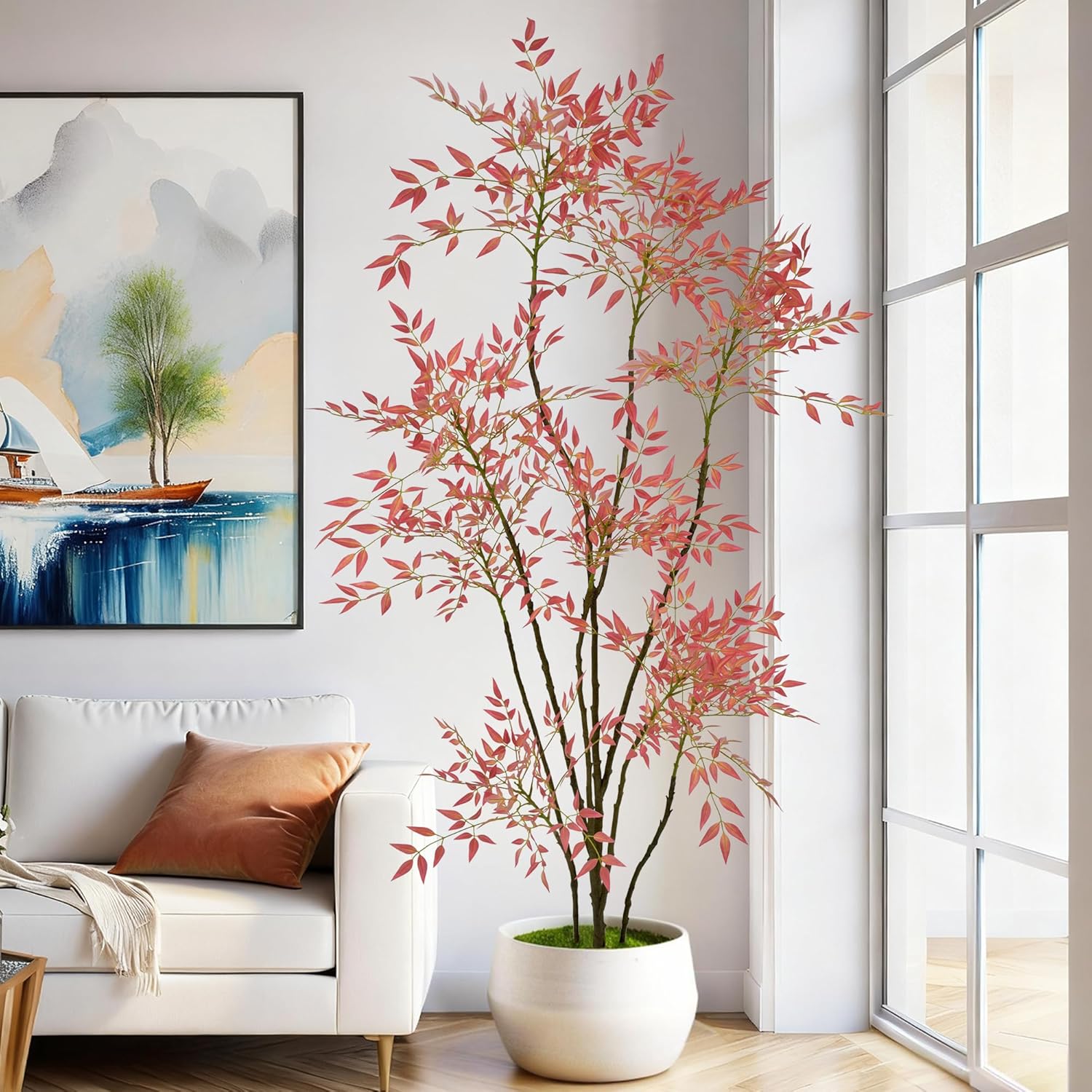 Artificial Bamboo Tree 7.2FT(86in) Tall Faux Nandina Plants with Realistic Leaves and Trunks, Fake Floor Potted Artificial Trees for Home Office Living Room Indoor Outdoor Decor (7.2feet,1Pack) - Image 4