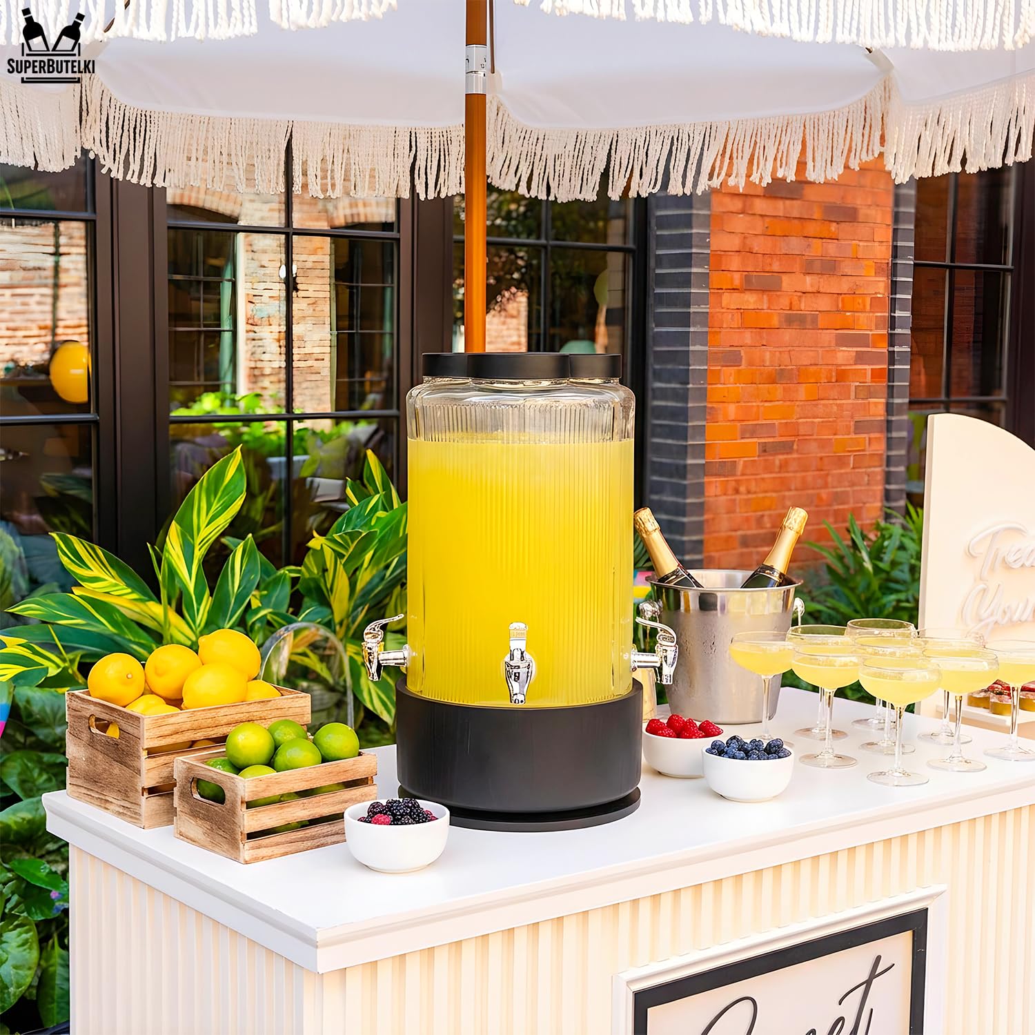 Juego de 3 dispensadores de bebidas de 3,35 L con soporte de metal y grifo (3 x 3,5 L, grifo de acero negro)