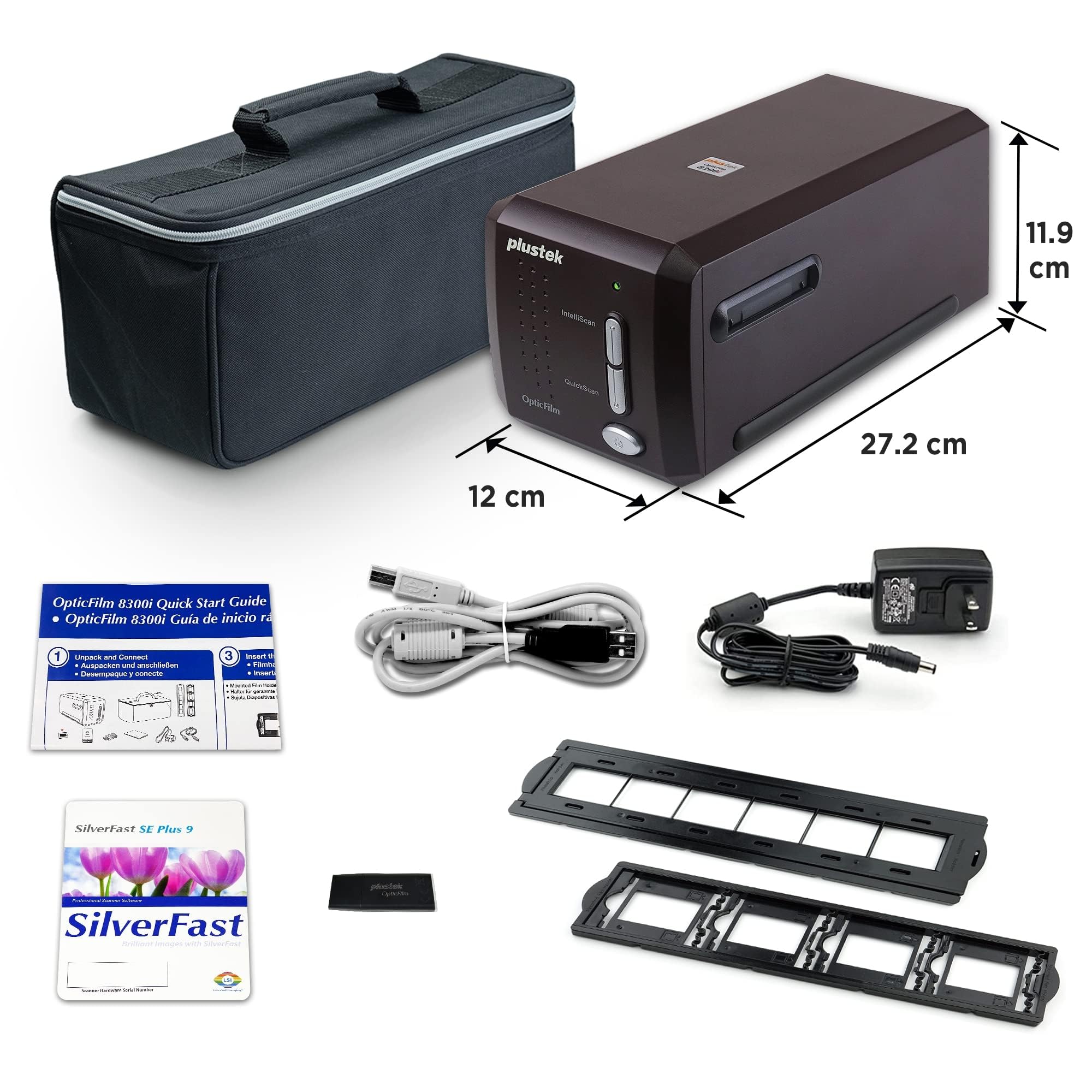 Plustek OpticFilm 8300i SE - Scanner à Rayures et Diapositives négatives de 35 mm avec Augmentation de la Vitesse de numérisation de 38%, Bundle SilverFast SE Plus 9 + QuickScan Plus