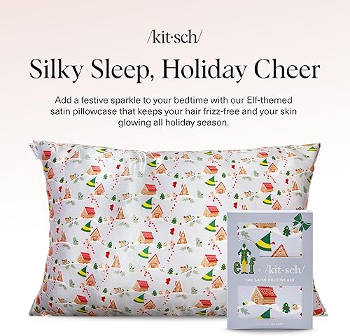 Vista 2 de Kitsch x Elf - Funda de almohada de satén con cremallera de tamaño queen/estándar, para el cabello y la piel, funda más suave que la seda, lavable a