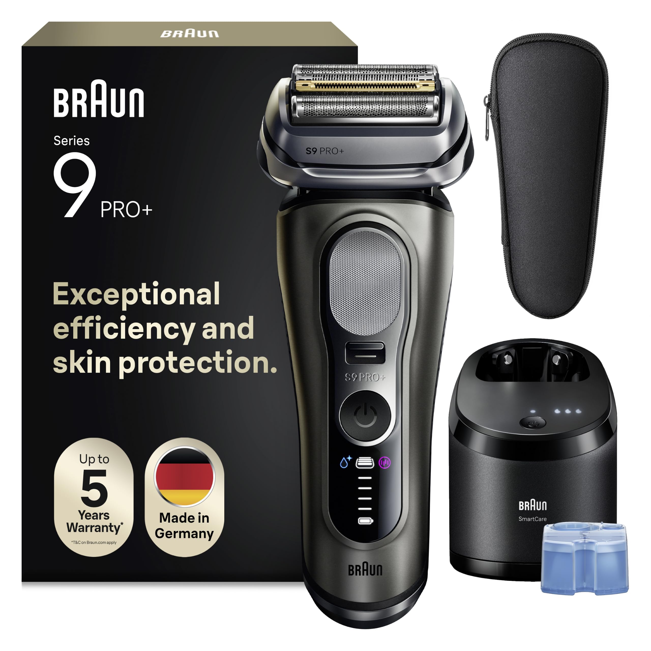 Braun Series 9 PRO+ Electric Foil Shaver for Men, 9665CCE, Graphite | Wet & Dry Electric Razor, 5+1 Ultra Thin Precision Blades, Pro SensoAdapt Tech, 6in1 SmartCare Center, 60 min Runtime