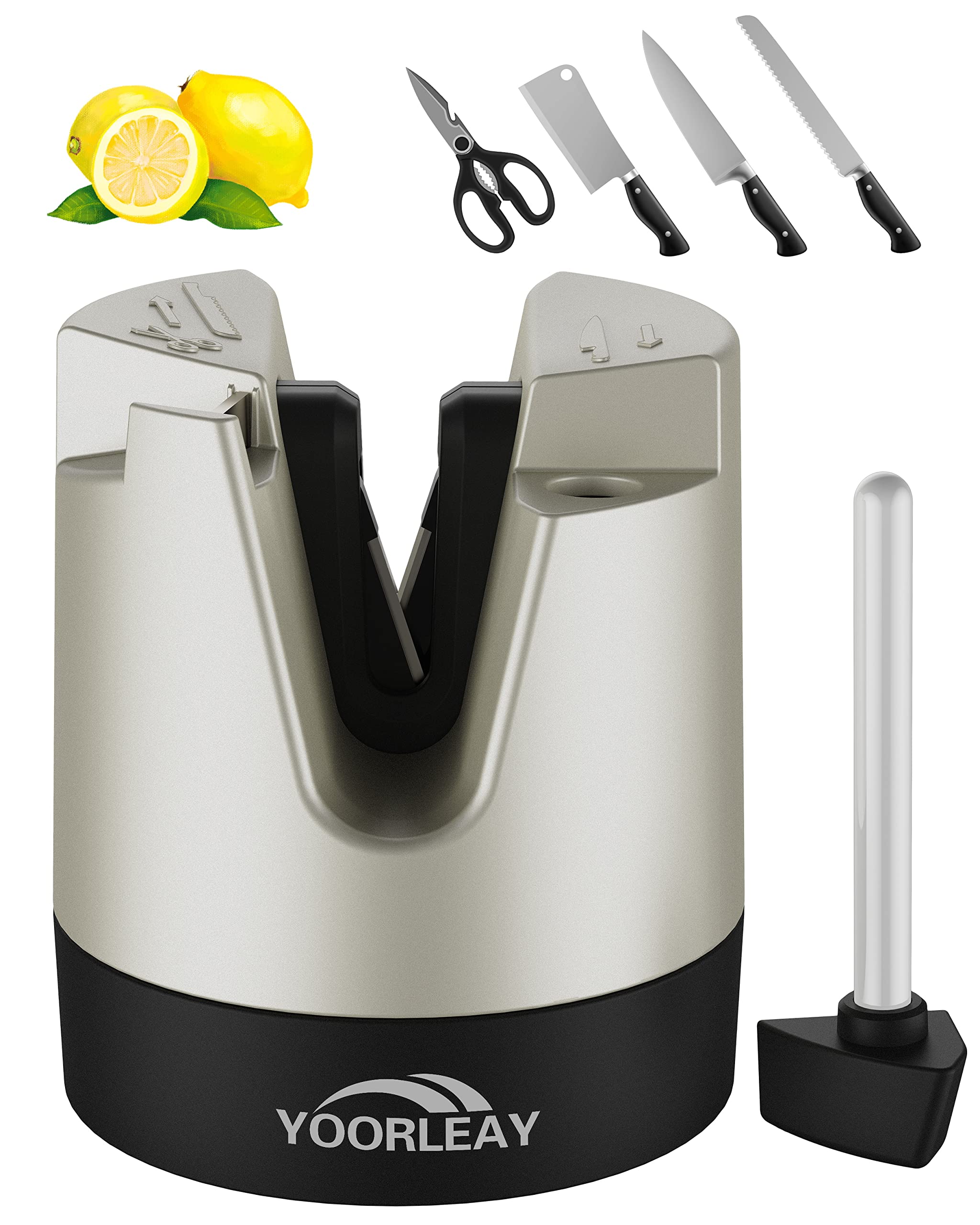 Knife Sharpeners- Automatically Adjusting Angle Knife Sharpeners for Kitchen Knives, Straight Blade Knives, Serrated Knives and Scissors