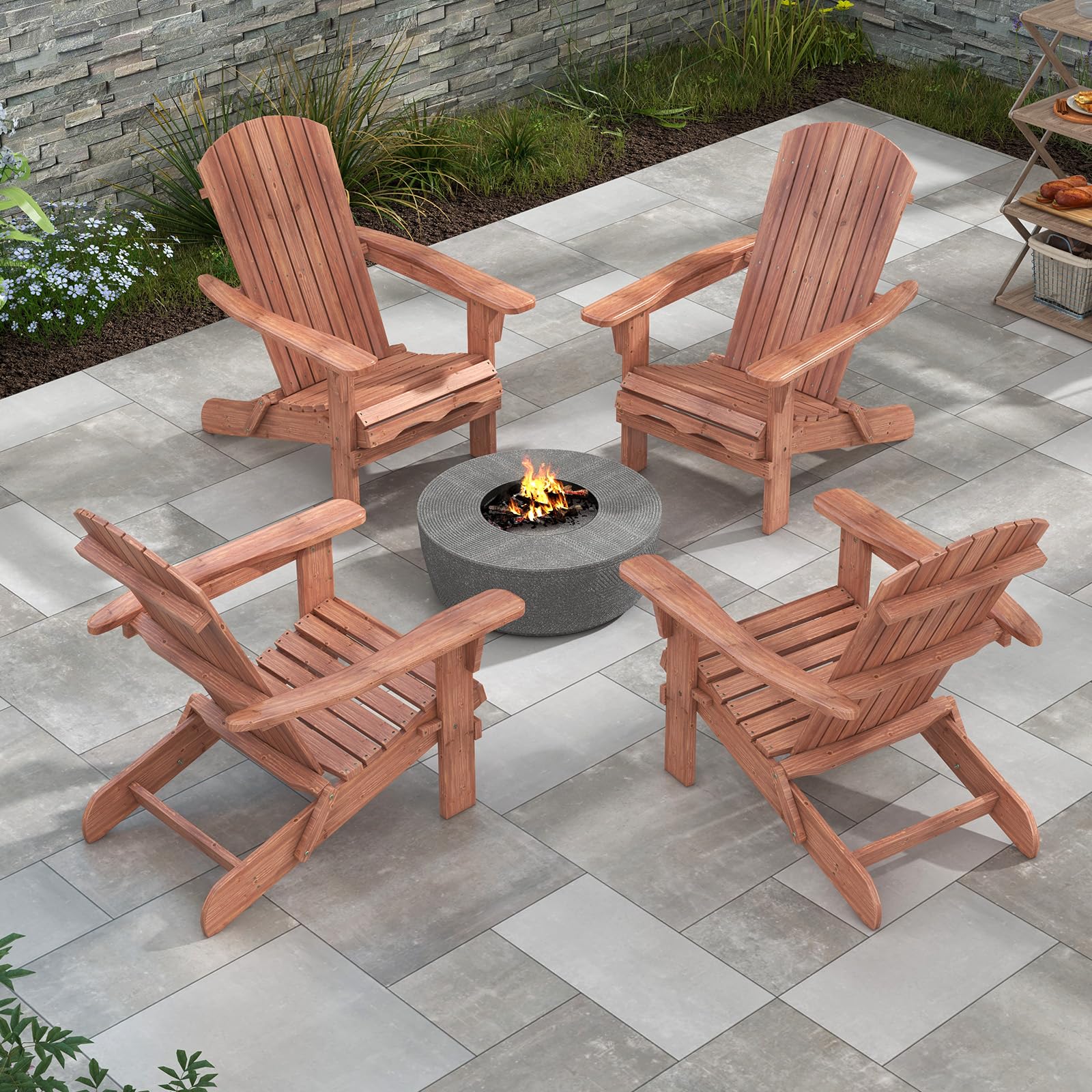 COSTWAY Chaise Adirondack en Bois de Sapin, Chaise de Jardin Exterieur Pliable, Siège à Lattes, Dossier Incliné et Haut, Fauteuil Exterieur pour Jardin Pisine Terrasse, Charge 180 KG, Marron