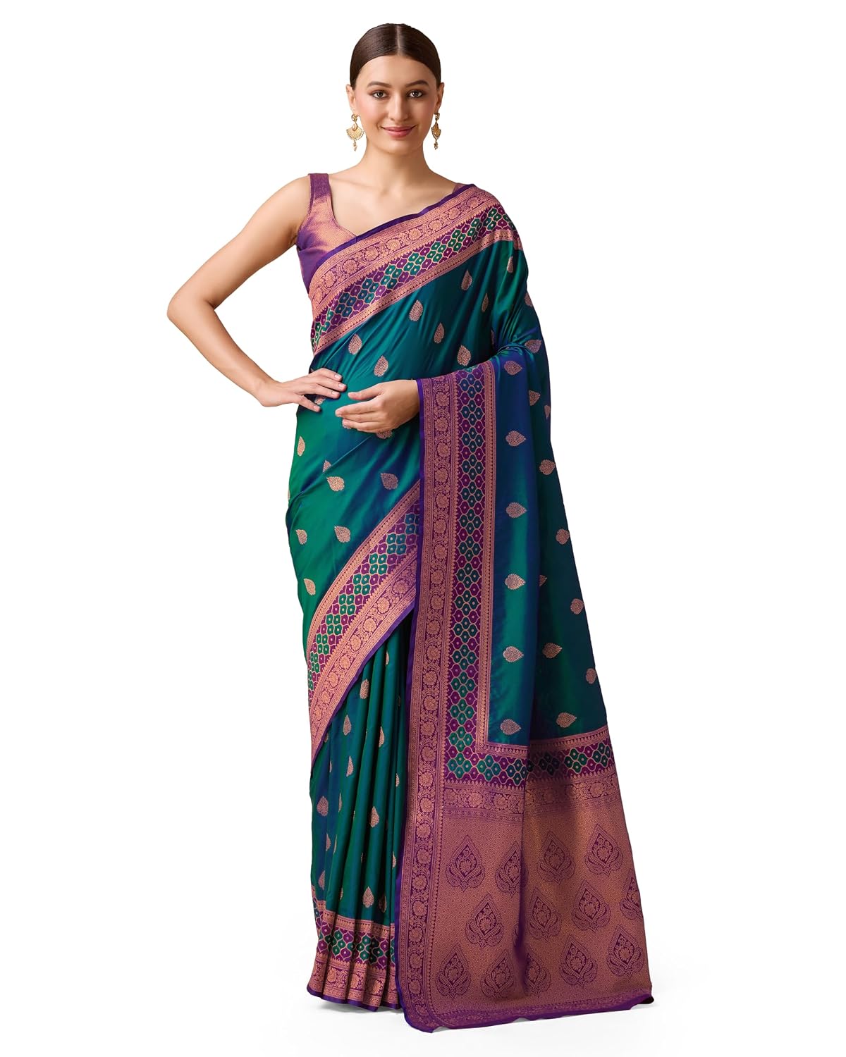 Monjolika Fashion Women's Elegant Banarasi Silk Saree with Intricate Zari Work with Rich Brocade Patterns and Unstitched B... - Review, Price and Buying Guide