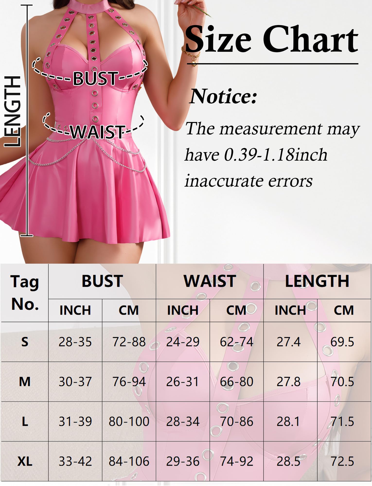 SEAUR Lingerie da donna con perizoma in pelle PU con scollo a V sexy aderente abito schiena scoperta pieghe mini biancheria da notte