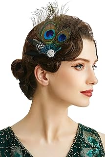 Hair Clip Peacock Feather with Rhinestones, 1920s Peacock Flapper Fascinator, One Size Fits Most