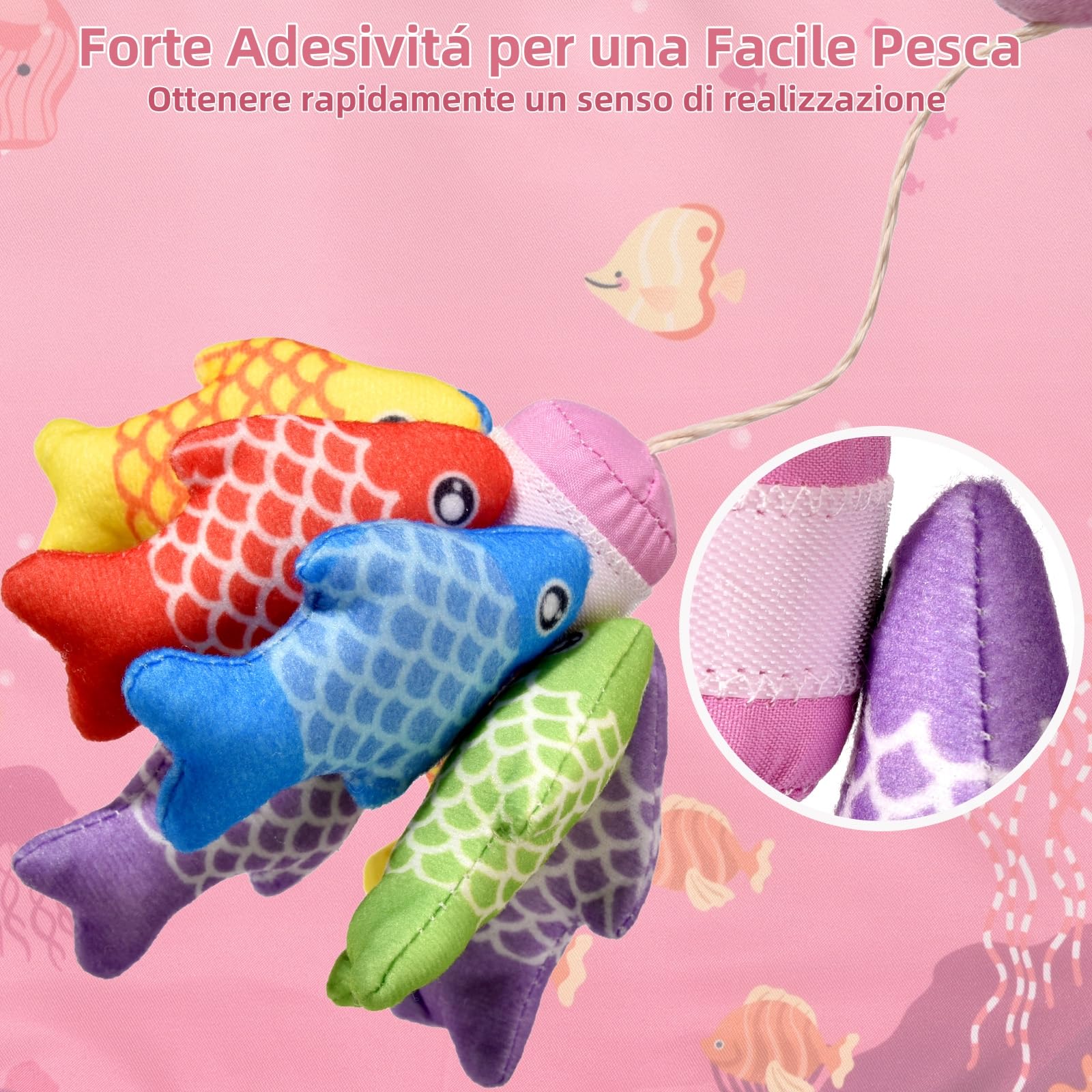 Tokiyis Giochi Montessori 1 Anno - Gioco Pesca Morbidi per Bimbo Bimba con 12 Pesci - Gioco Bambino Colorato Giocattolo Educativo per 6 9 12 18 Mesi - Rosa Regali per Bambini Bambina 1 2 3 Anni